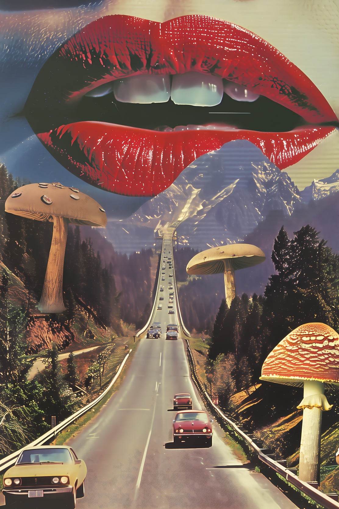 Background of Lips And Mushrooms on The Highway Wall Art - beink online art store