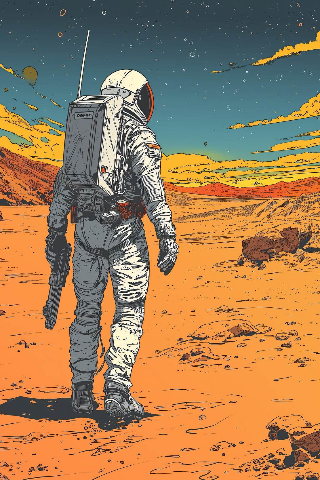 Adventure in Space Astronauts on Desert Planet Artwork - beink online art store