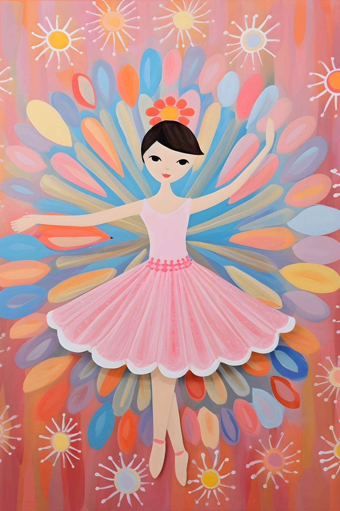 Ballet Cartoon Illustration of a Cute Little Girl - beink online art store