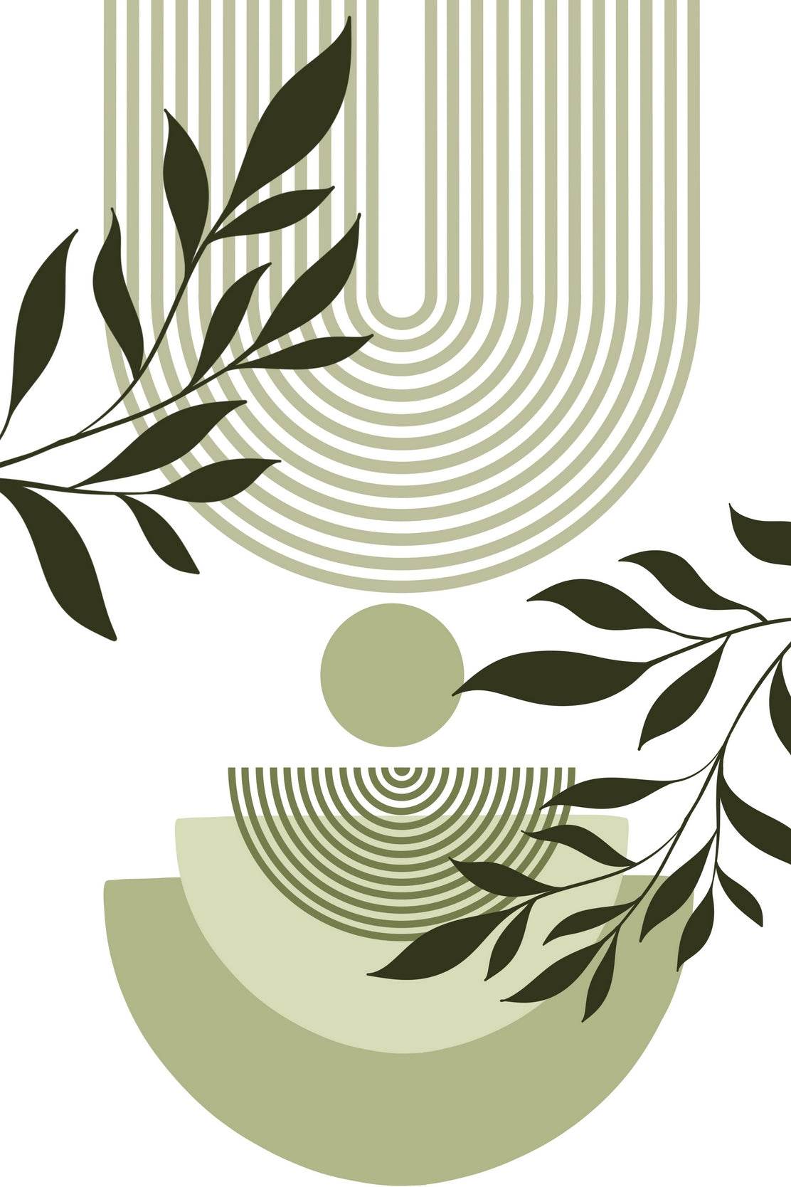 Geometric Shapes with Green leaves ArtWork - beink online art store