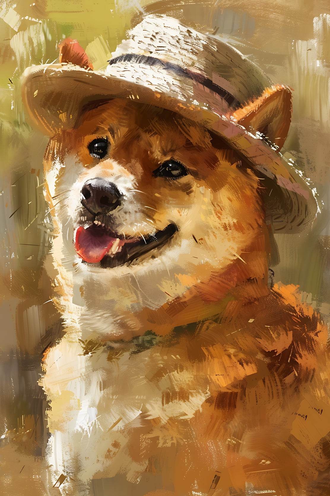 Hand Painted Illustration of Dog Wearing Hat - beink online art store