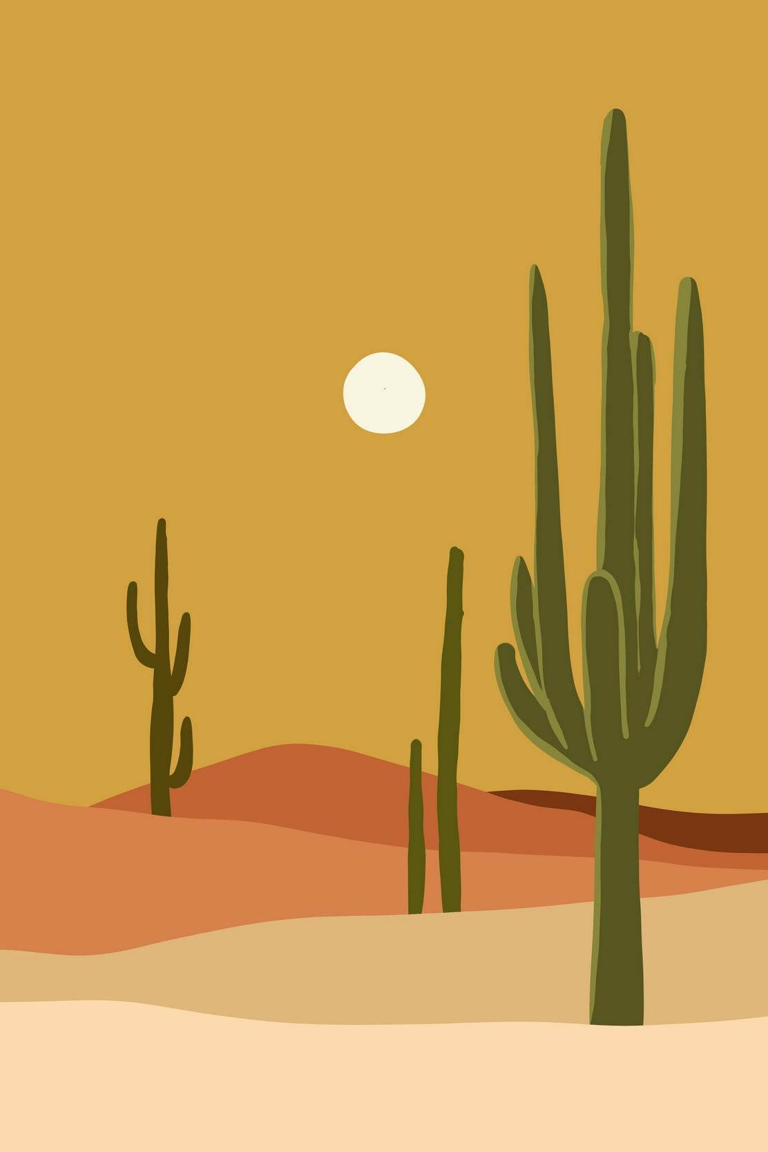 Desert Scene with Cactus and Moon ArtWork - beink online art store