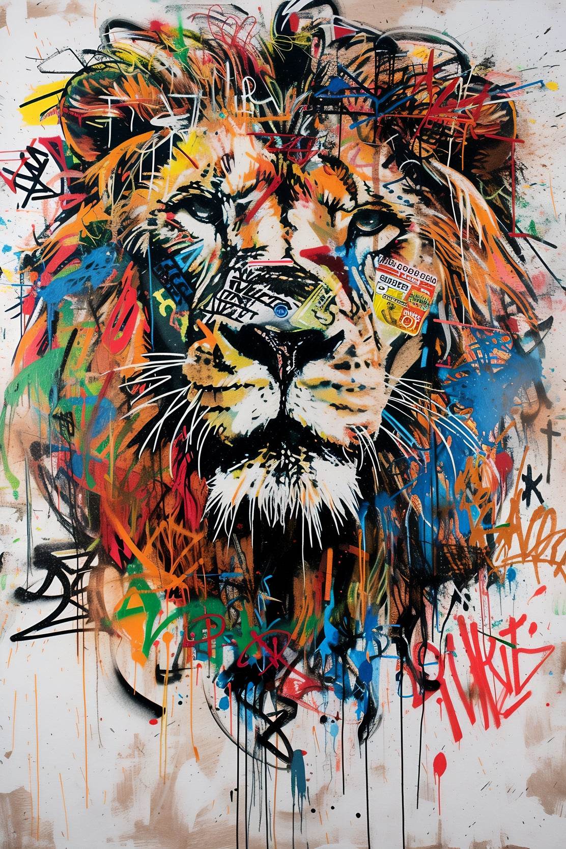 Painting of a Lion With Colorful Paint Wall Art - beink online art store