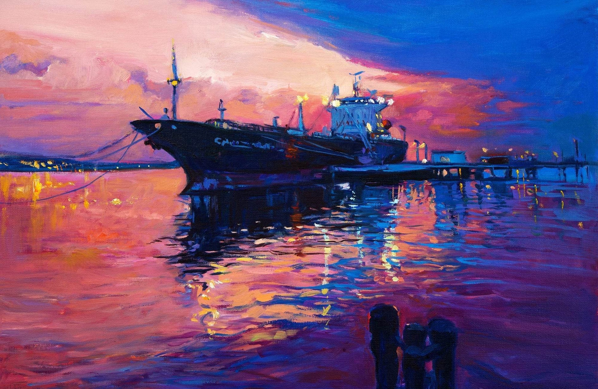 Watercolor Painting Of Ship in Port Wall Art - beink online art store