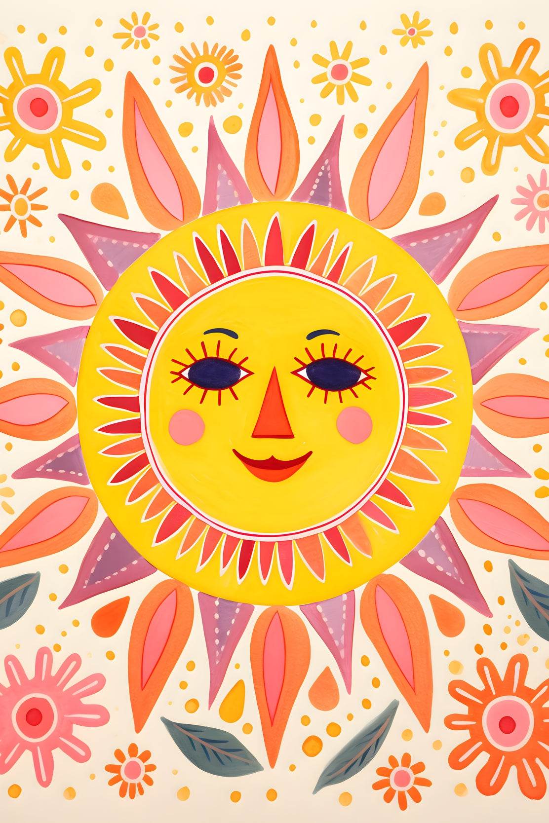 Sun With Flowers Canvas Wall Art - beink online art store