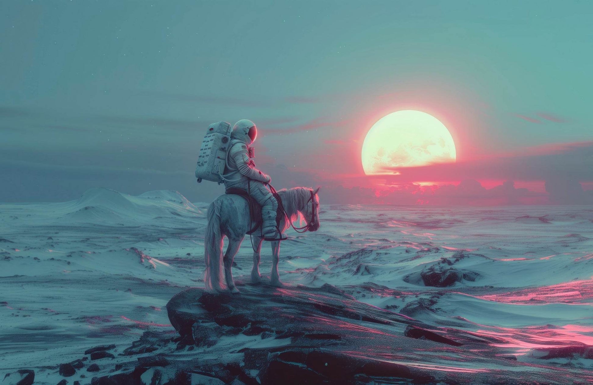 Spaceman Riding a Horse in Outer Space Digital Art - beink online art store