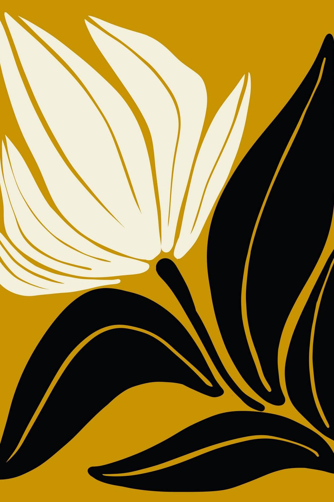 Stylized Flower Black and White on Gold ArtWork - beink online art store