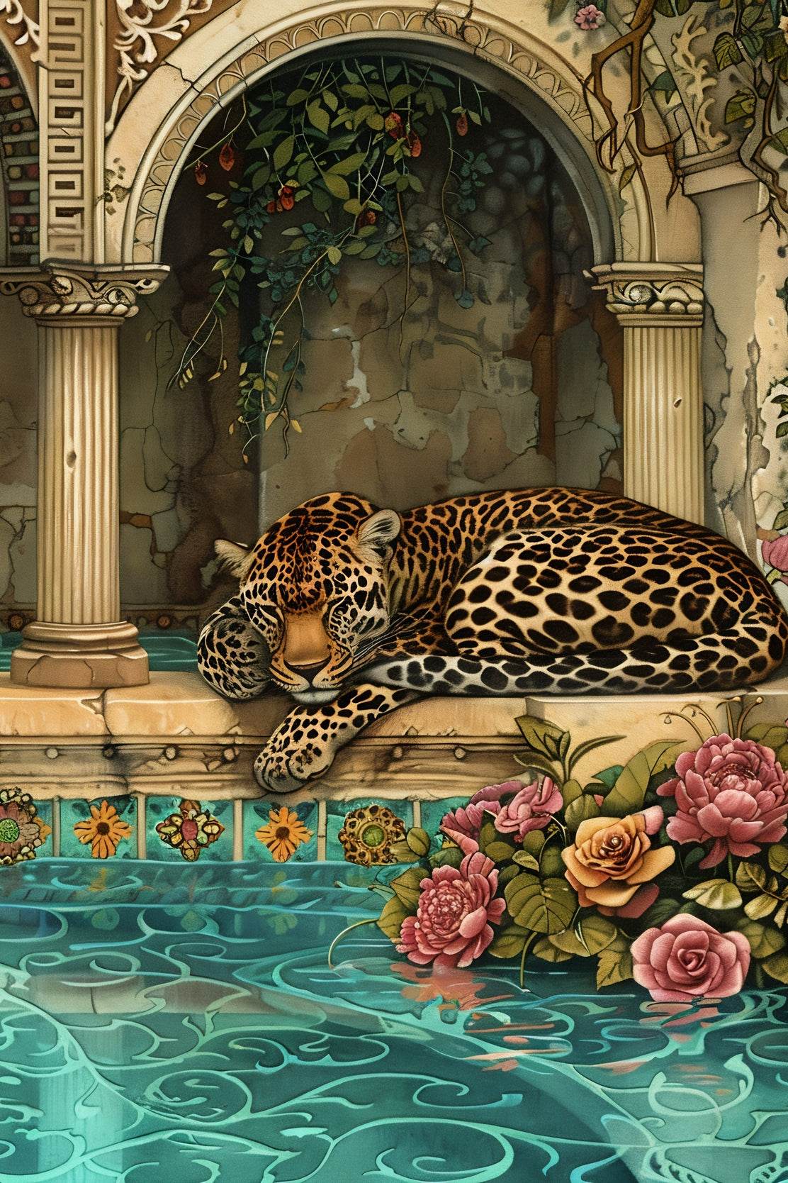 Tiger Sleeping Besides the Water Pool - beink online art store