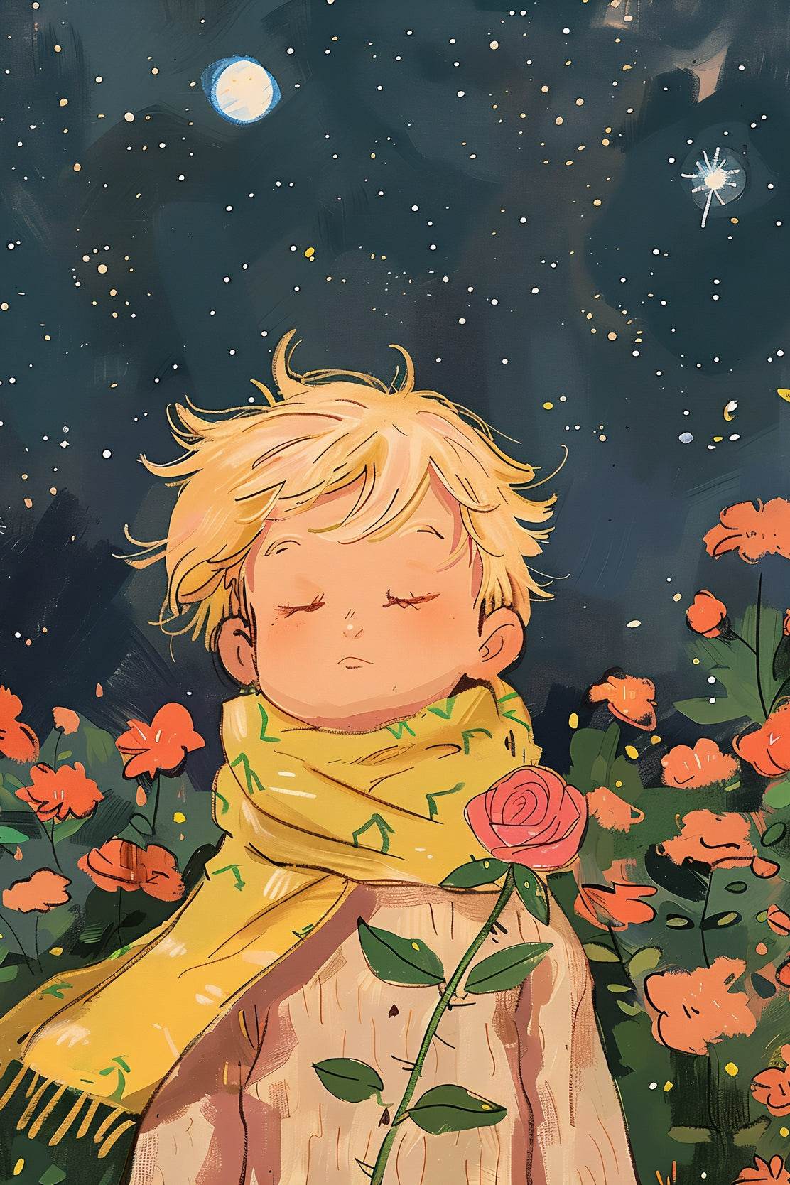 Cartoon Boy Standing in Winter Night - beink online art store
