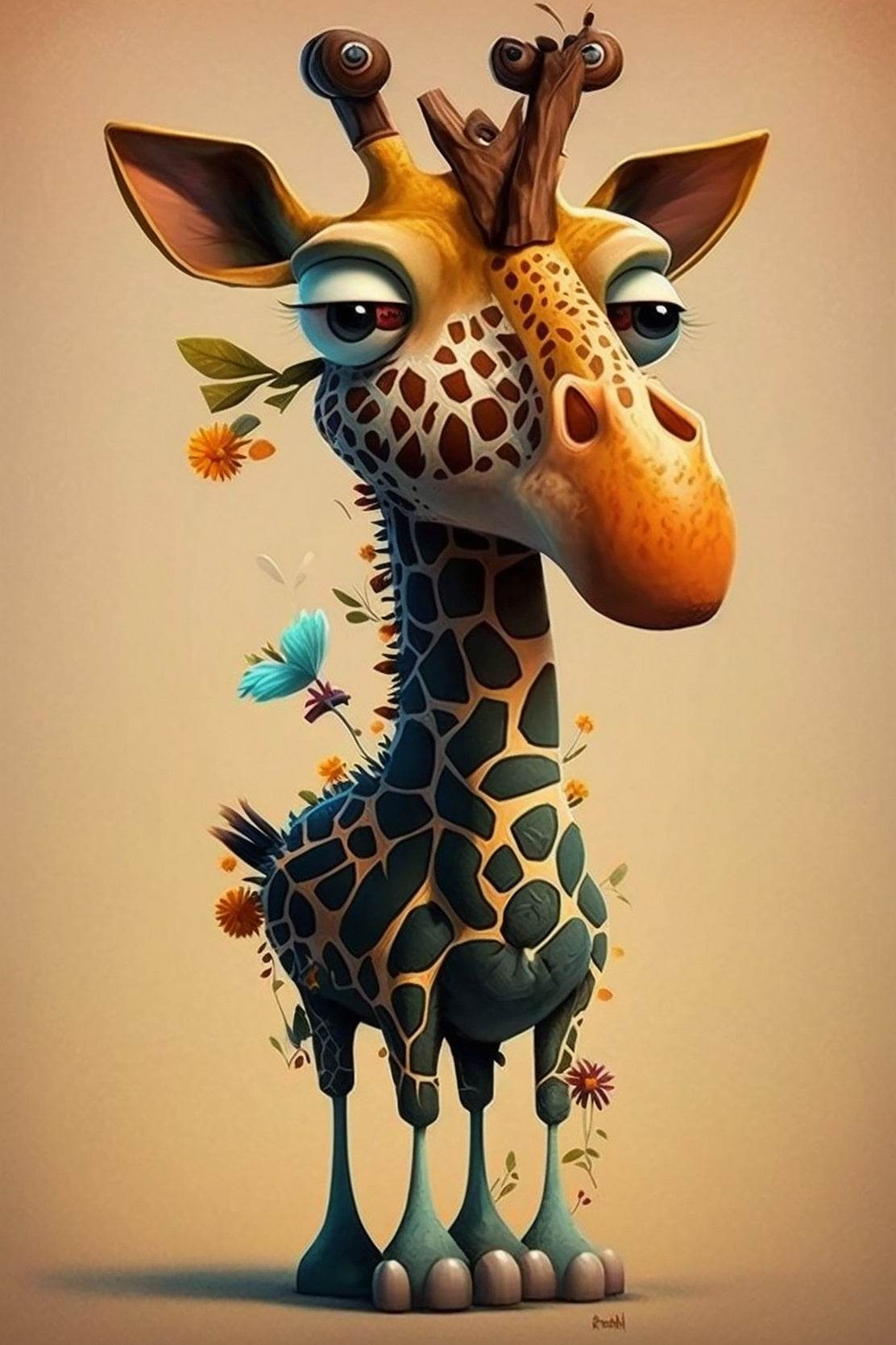 Cartoon Giraffe With Flower Animal Wall Art - beink online art store