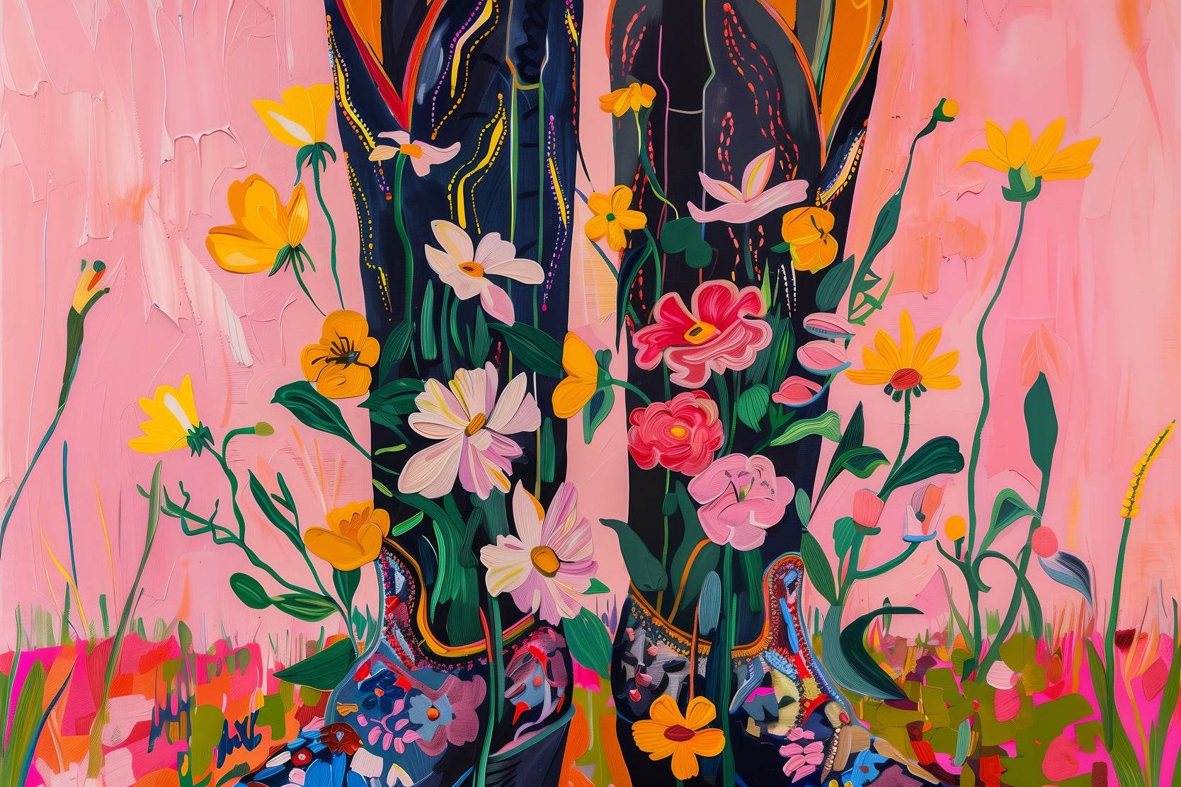 Cowboy Boots in Beautiful Blooms Wall Art - beink online art store