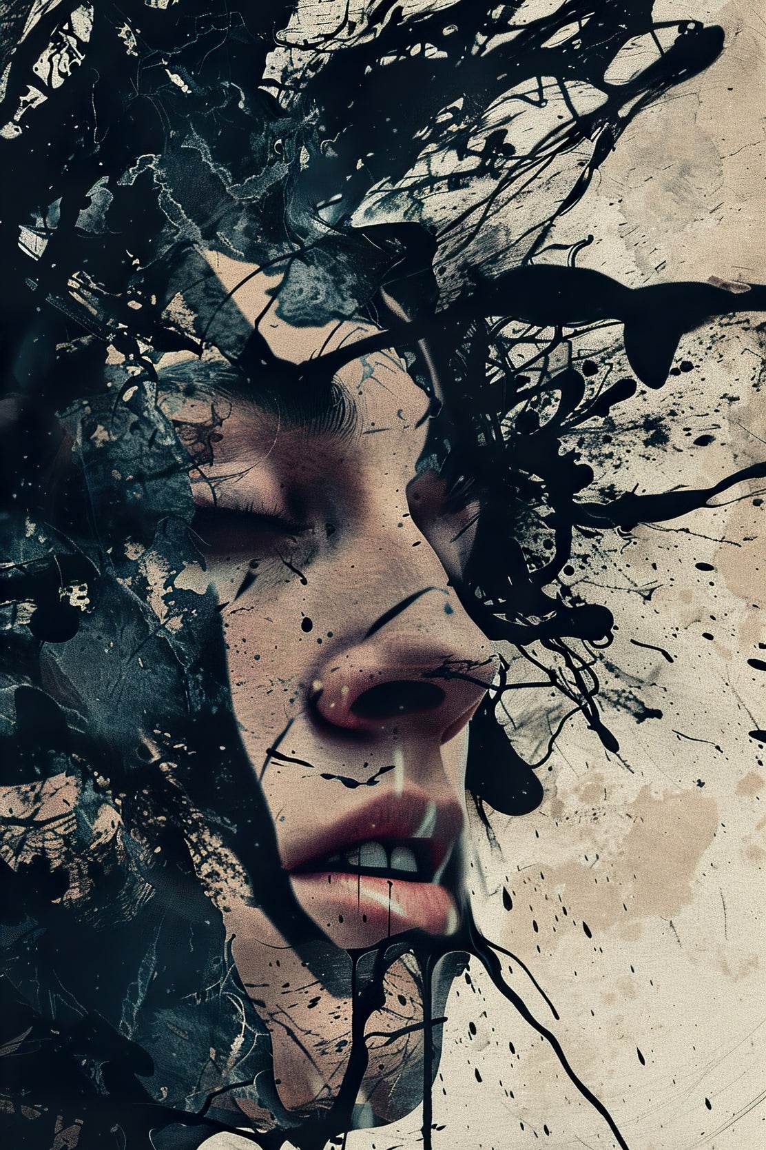Men Face With Paint Splash Digital Art - beink online art store