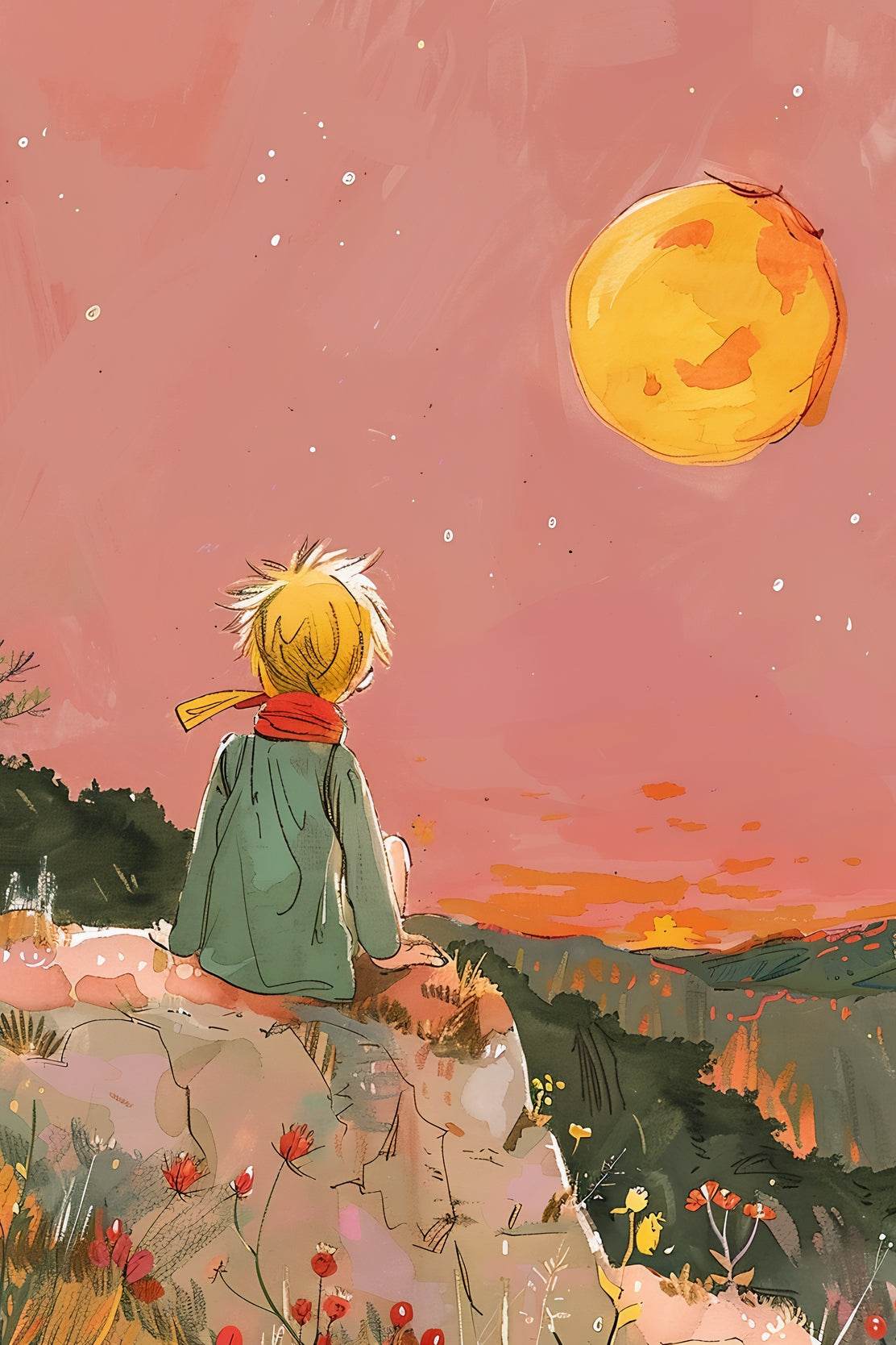Boy Sitting on the Edge of the Mountain - beink online art store
