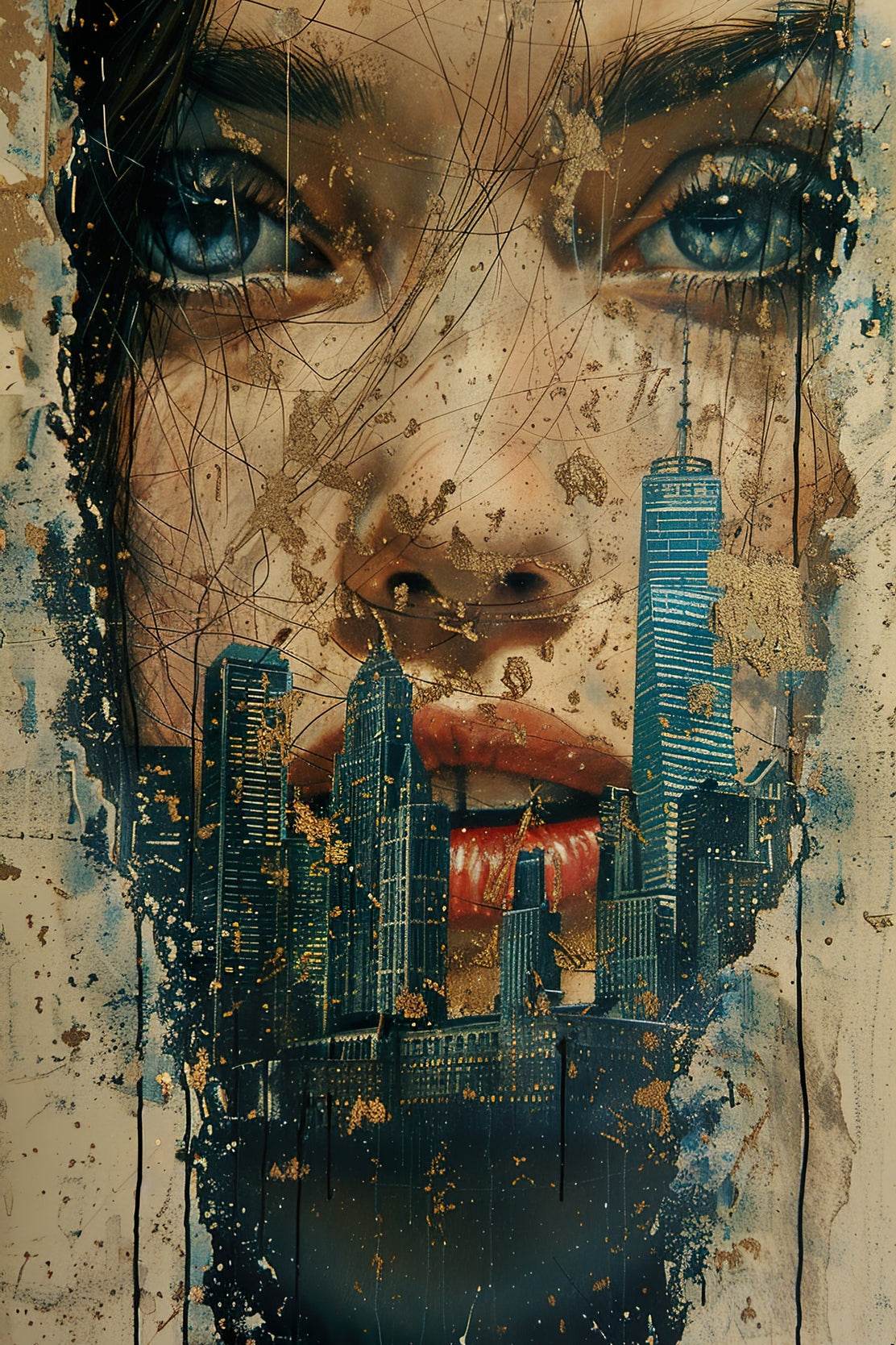 Female Face and Building Digital Painting Art - beink online art store
