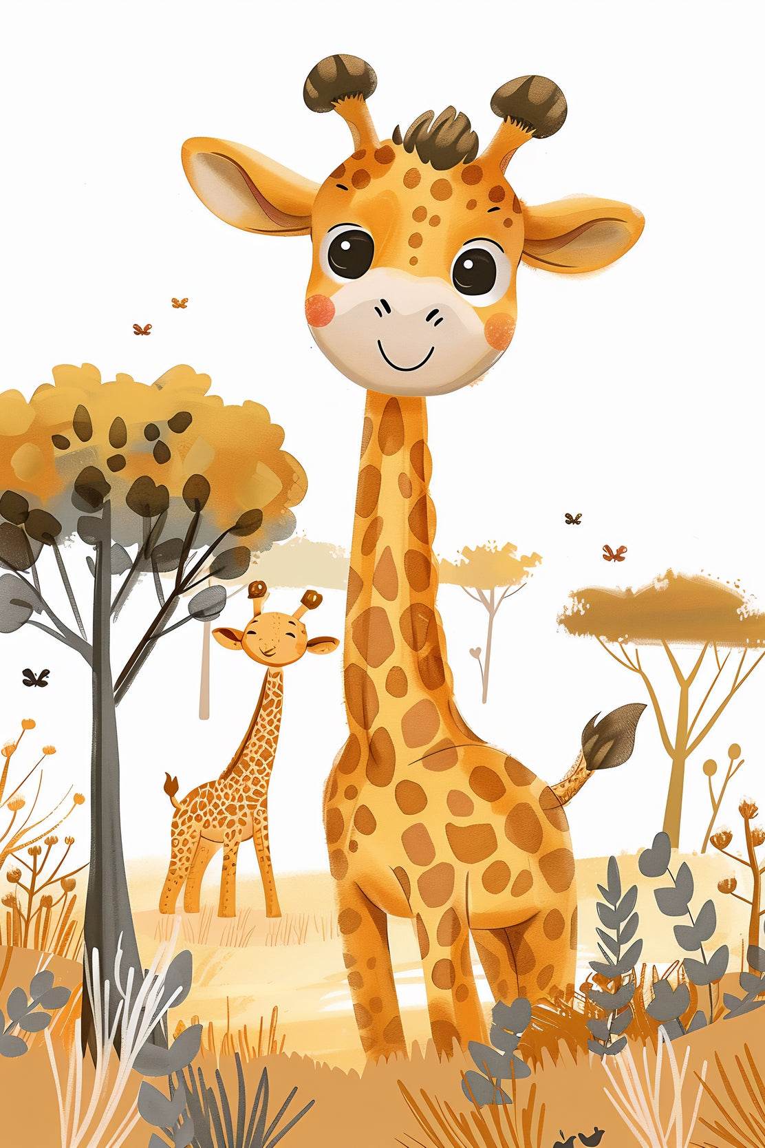 Cute Cartoon Giraffes in a Colorful Landscape With Trees - beink online art store