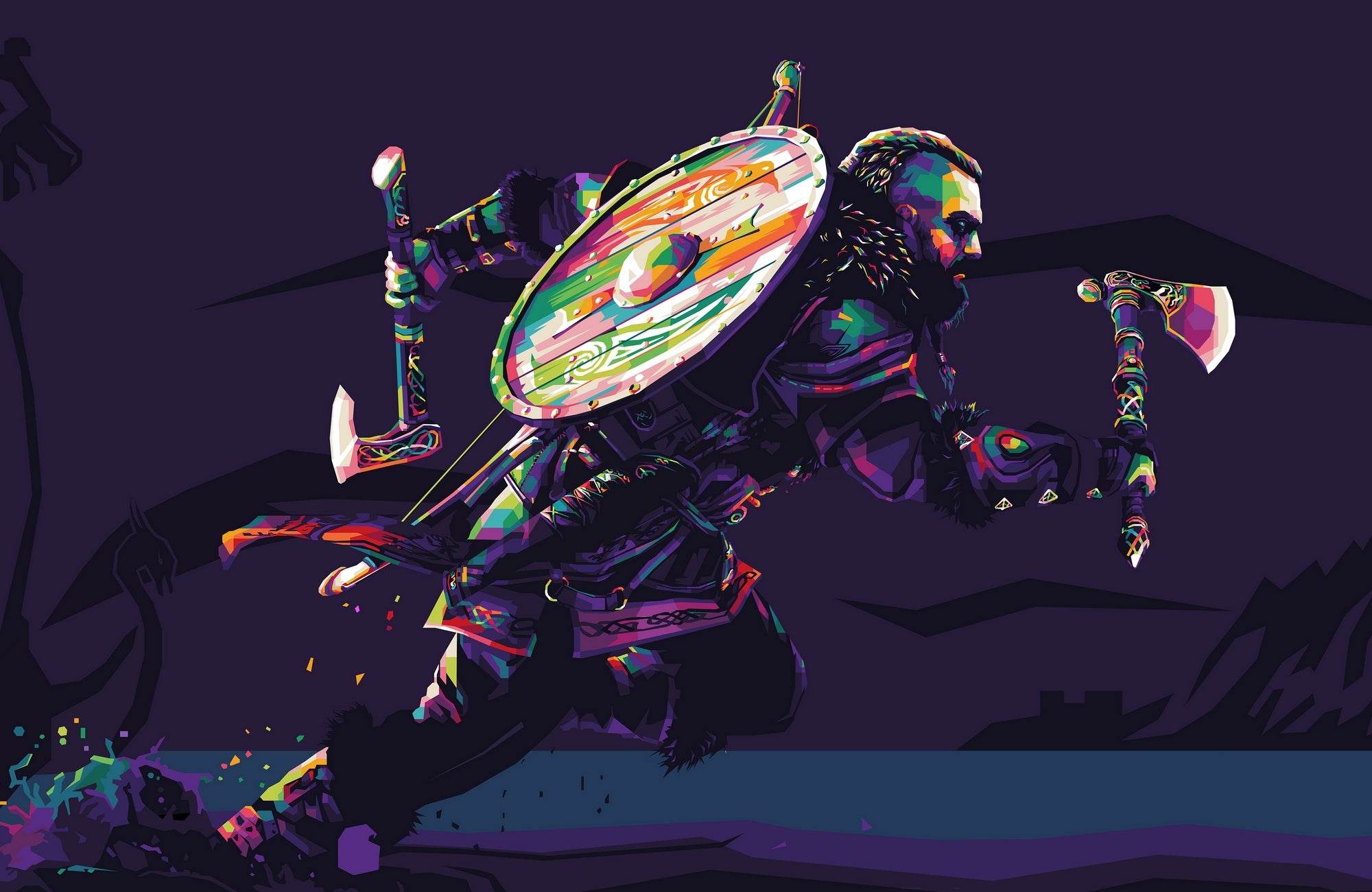Colorful Assassin's Creed Valhalla Gaming Wall Art - beink online art store