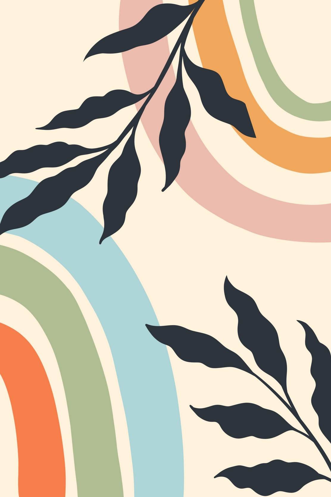 Abstract Rainbow Design Minimalist Leaves ArtWork - beink online art store