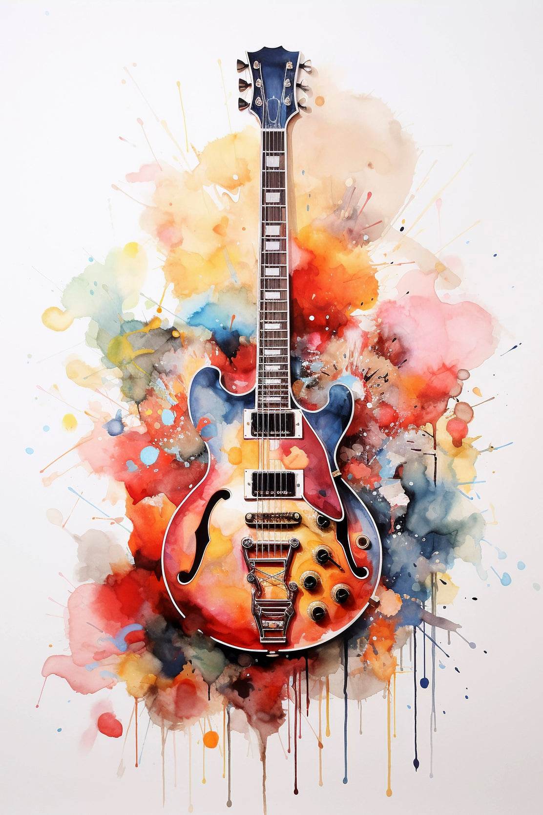 Guitar Painting With Colorful Patterns Wall Art - beink online art store