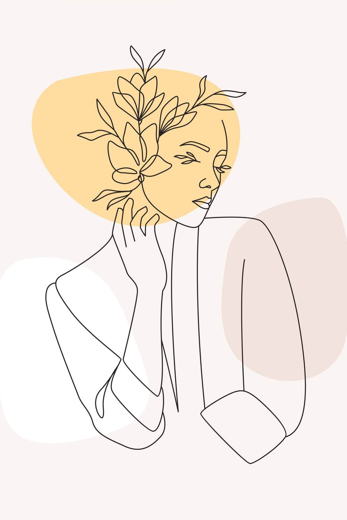 Line Art of Beautiful Woman's Face and Flowers - beink online art store