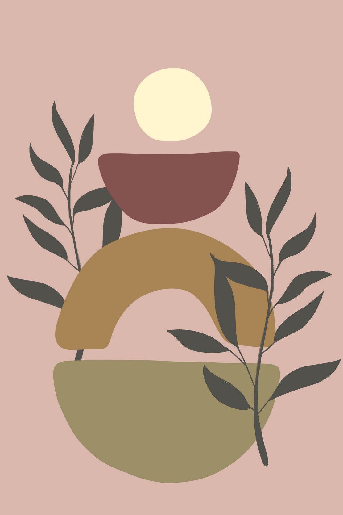 Geometric Shapes with Leaf ArtWork - beink online art store