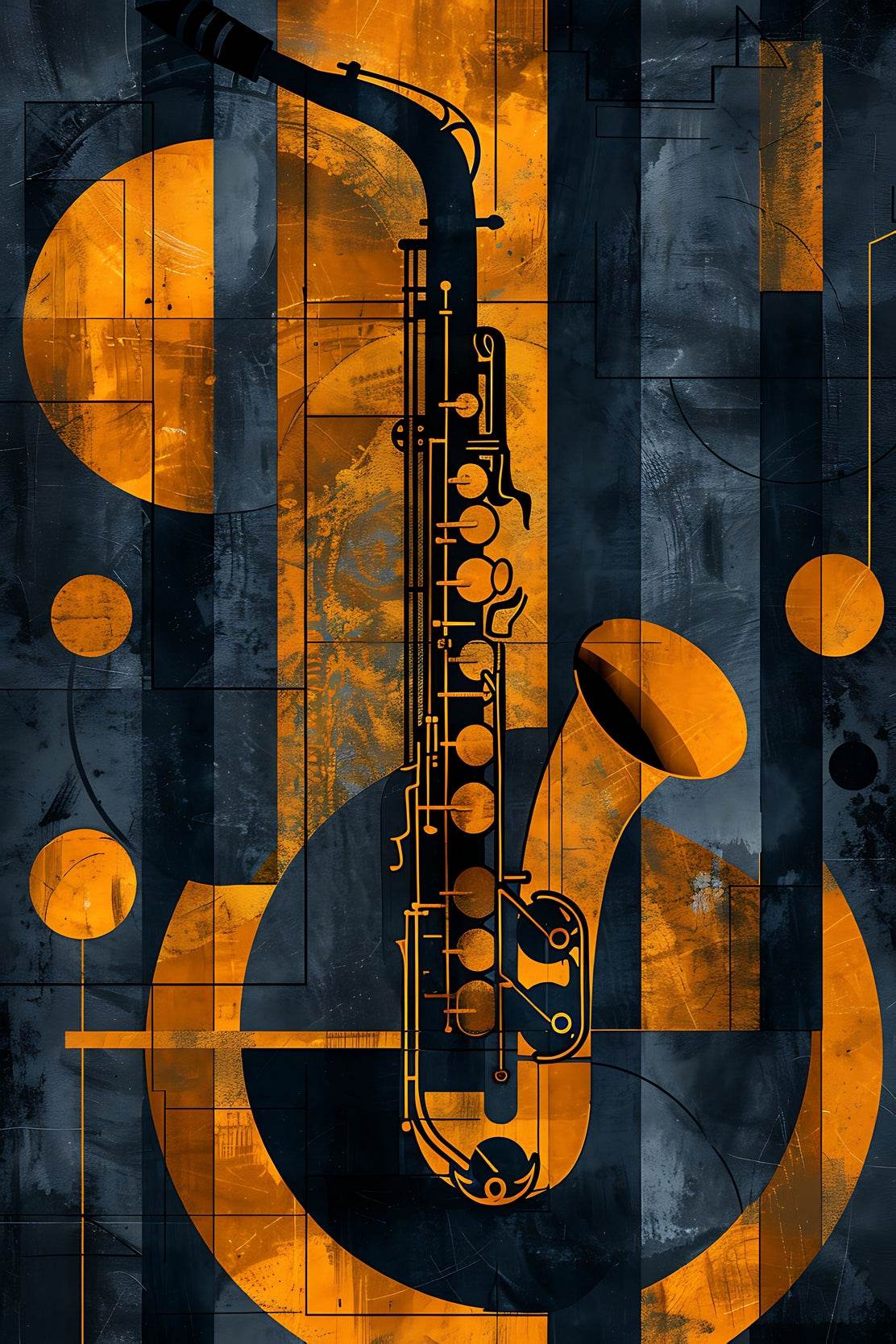 Saxophone With Yellow Lines Wall Art - beink online art store