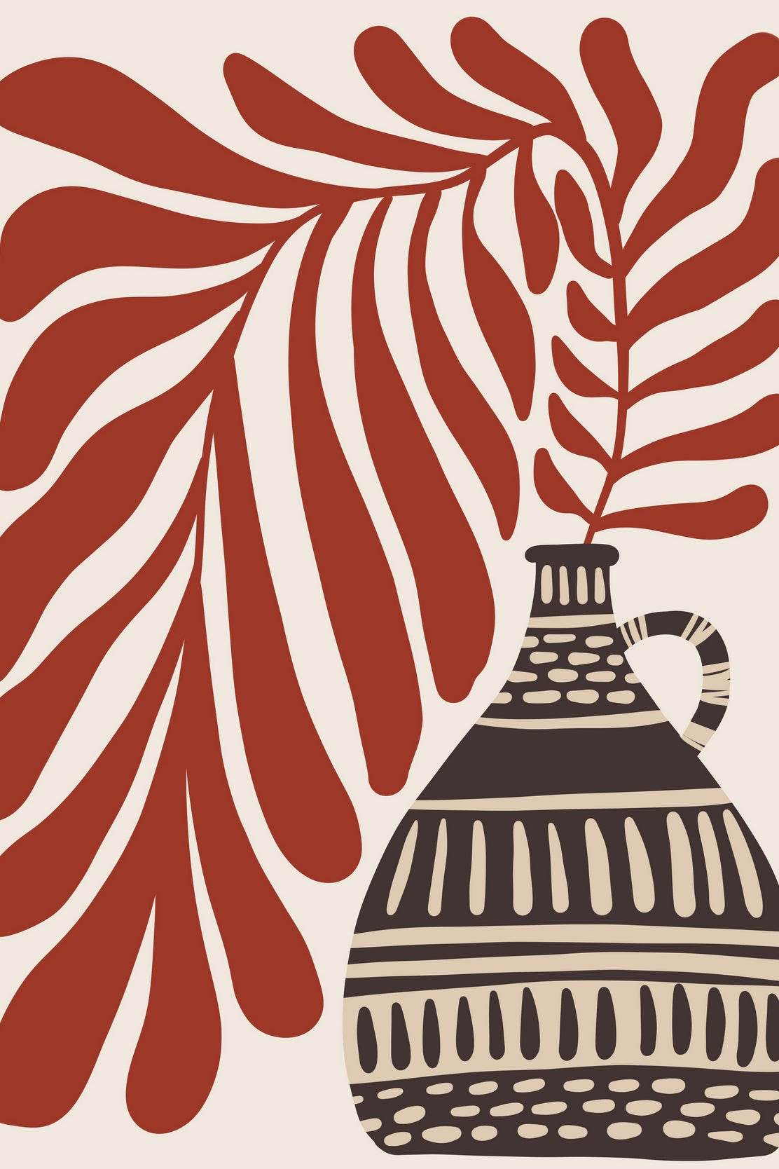 Abstract Patterned Vase and Leaf ArtWork - beink online art store