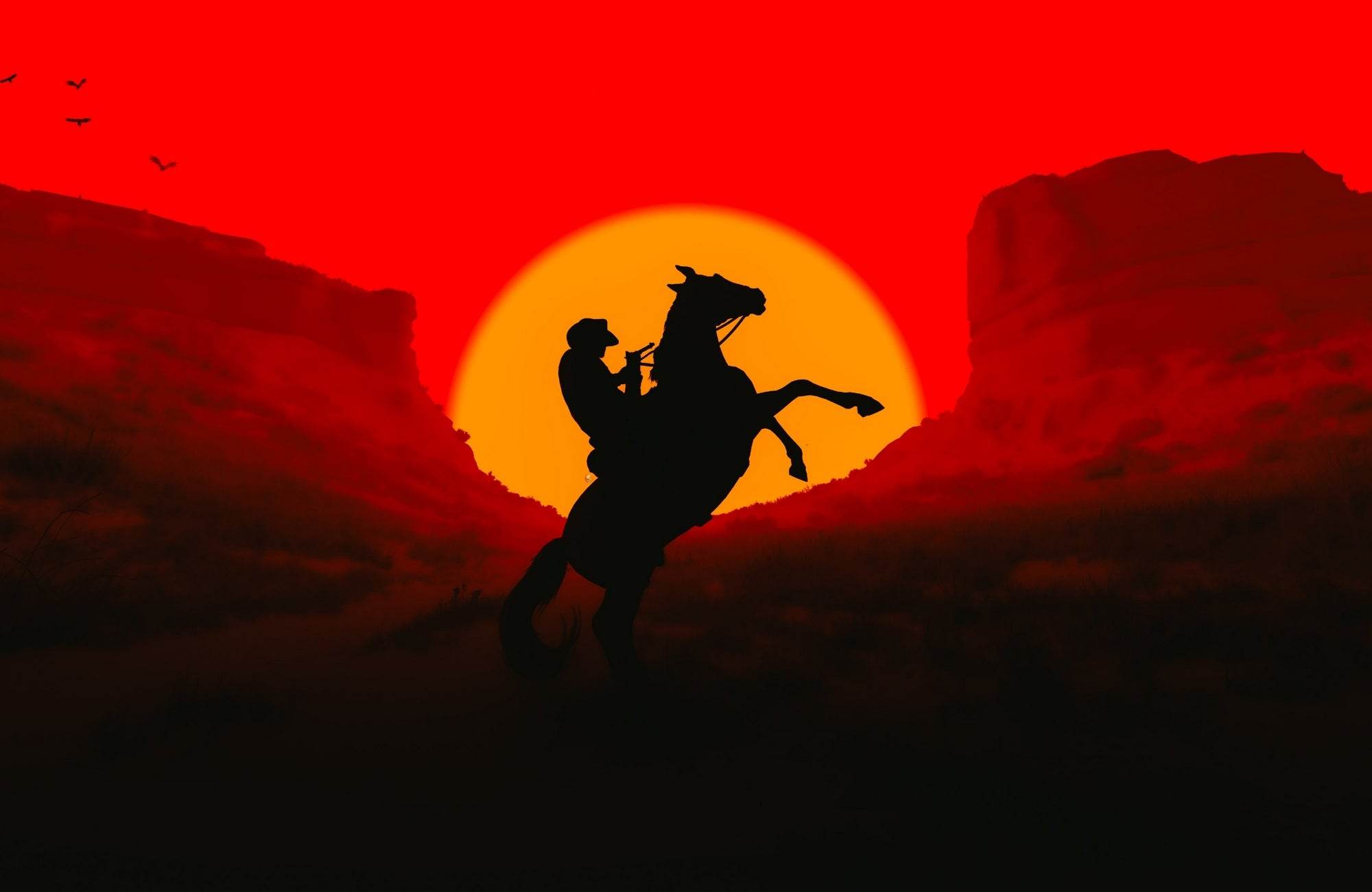 Red Dead Redemption Sunset Gaming Wall Art - beink online art store