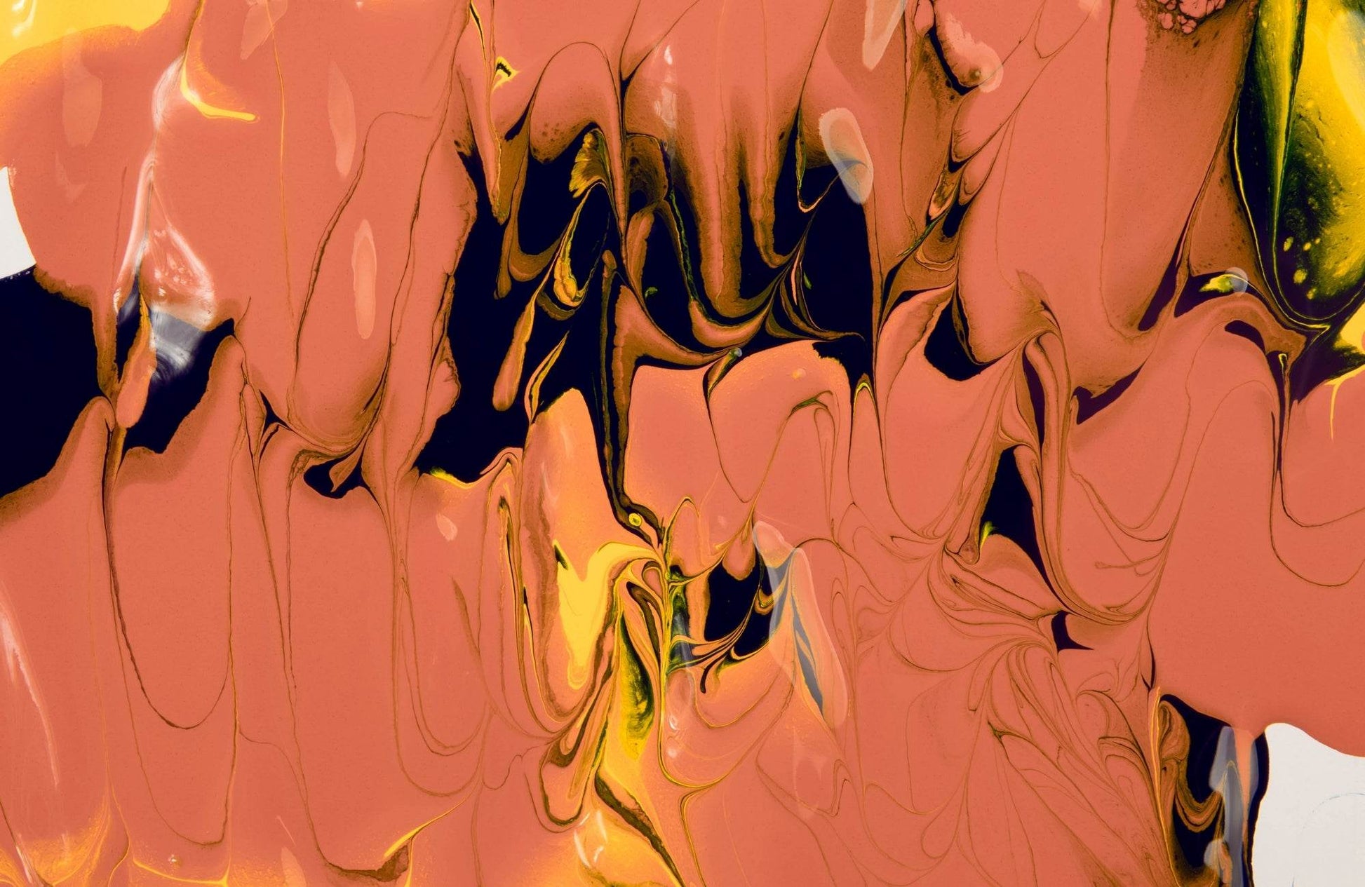 Black Paint Mixing With Yellow Abstract Wall Art - beink online art store