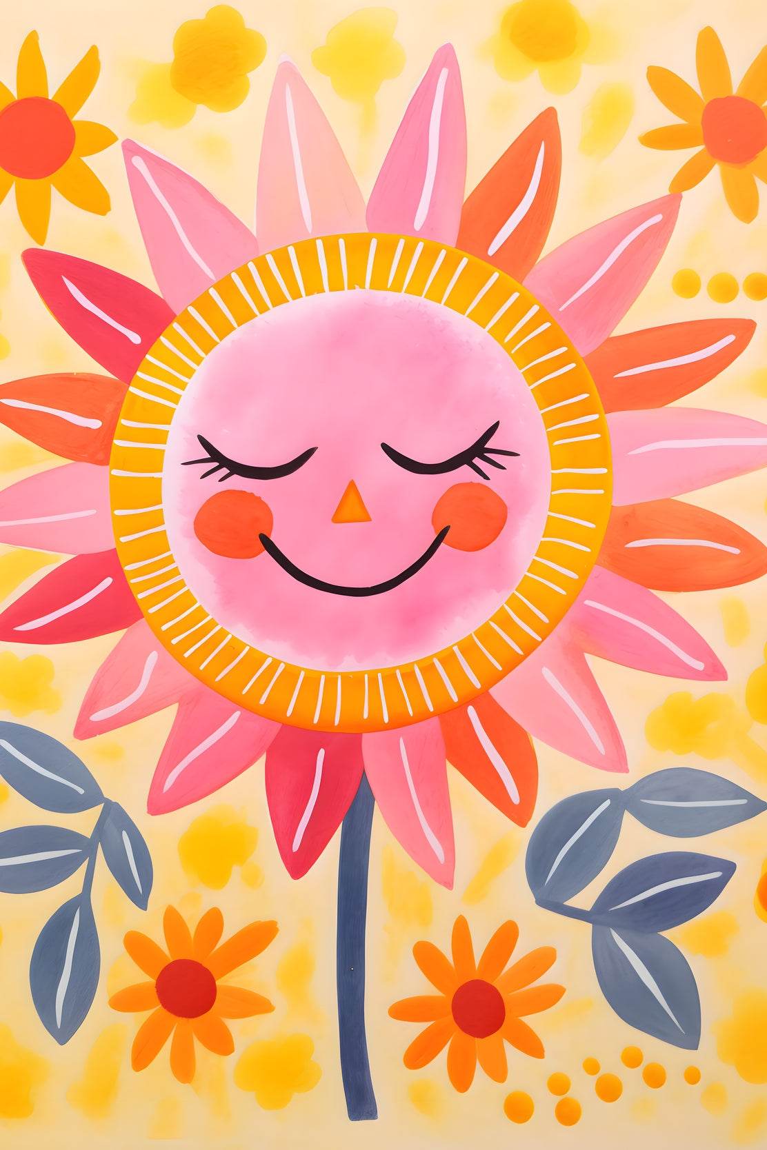 Cartoon Sunflower With Closed Eyes - beink online art store