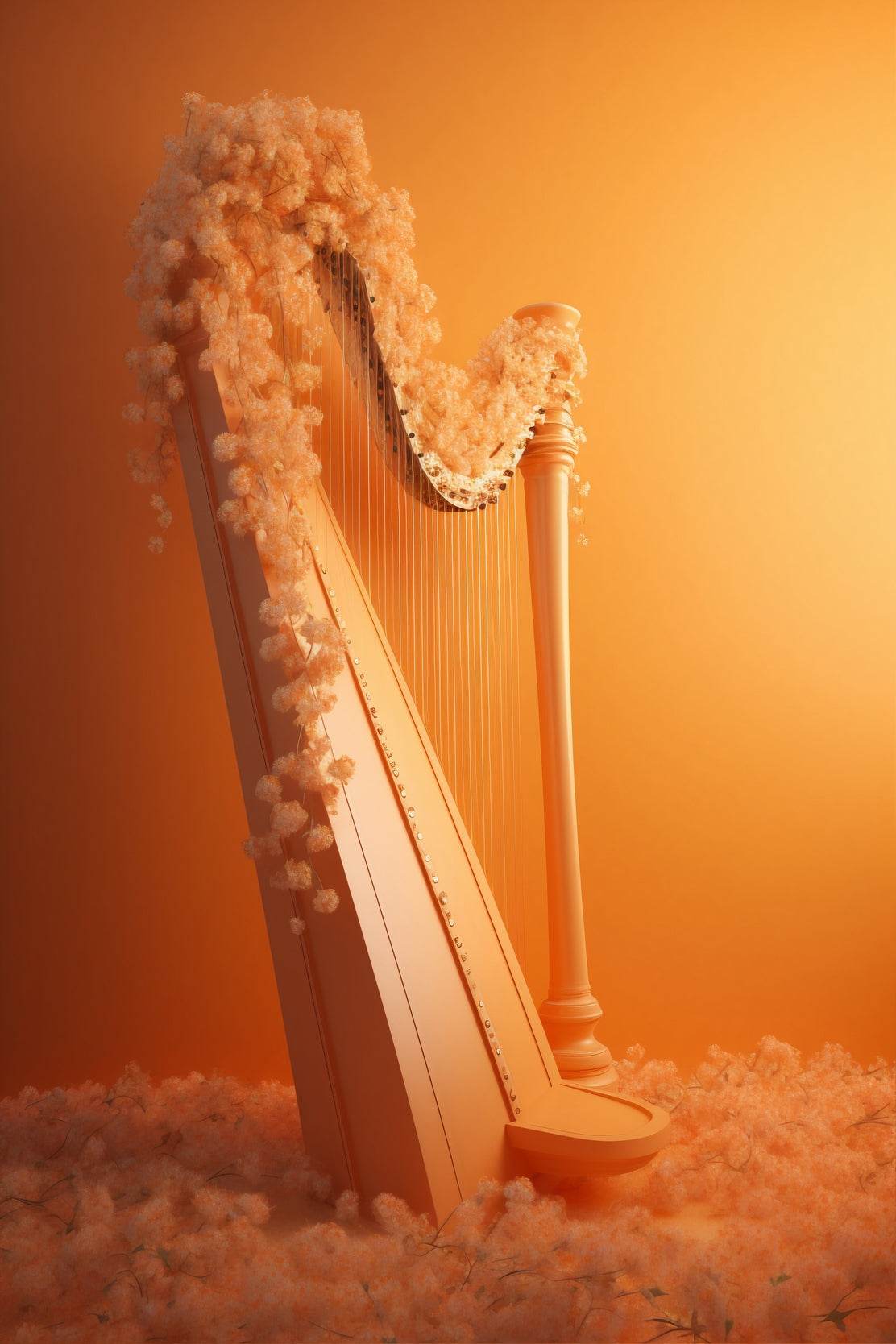 Harp With Flowers And Musical Notes Wall Art - beink online art store