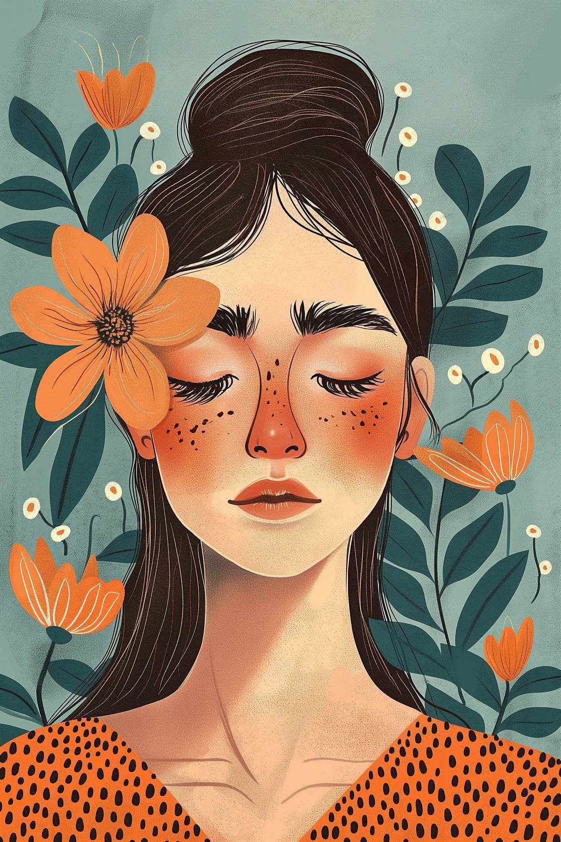 Women Eyesclosed Surrounded by Flowers Stunning ArtWork - beink online art store