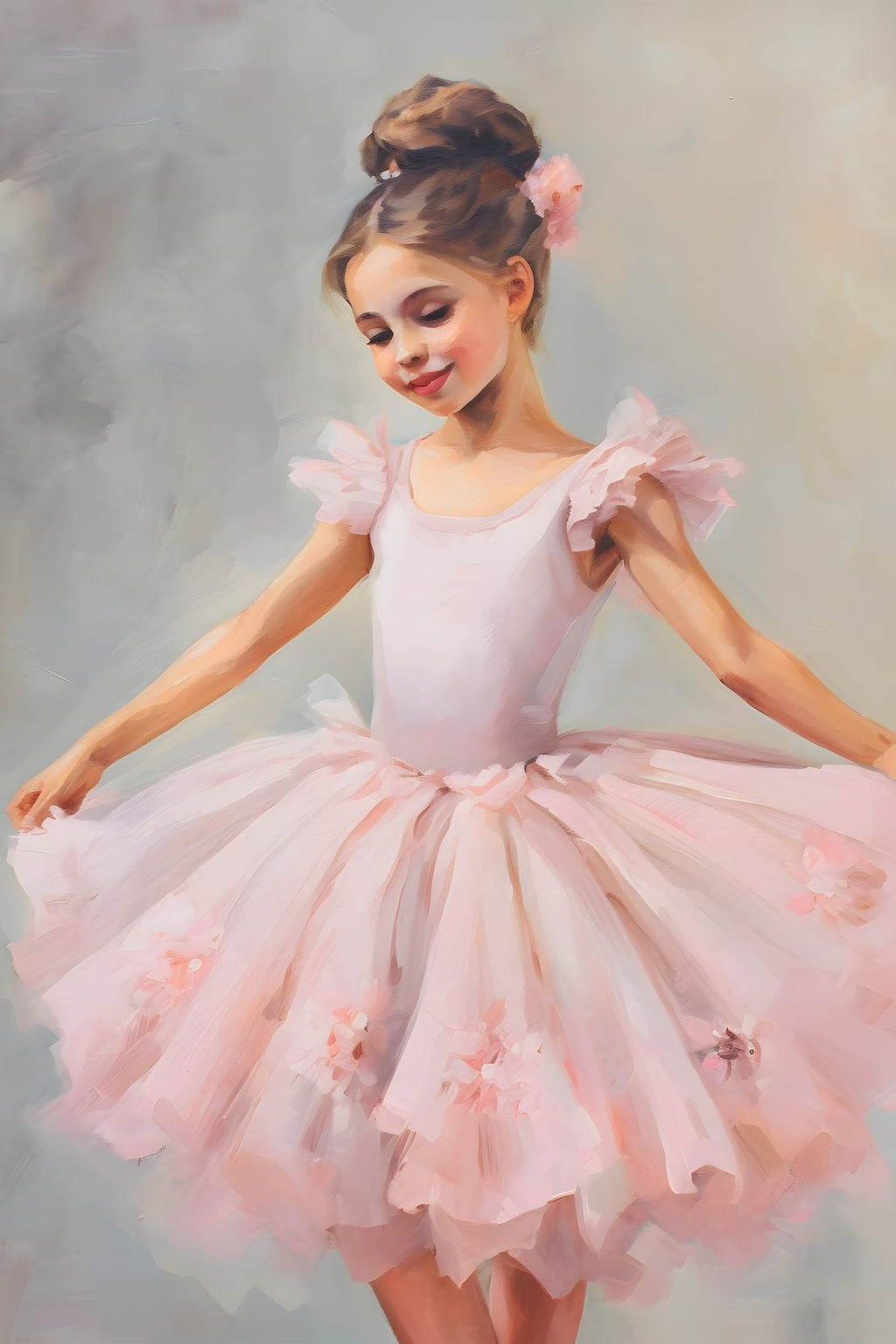 Watercolor Painting of Cute Dancing Girl in Pink Dress - beink online art store