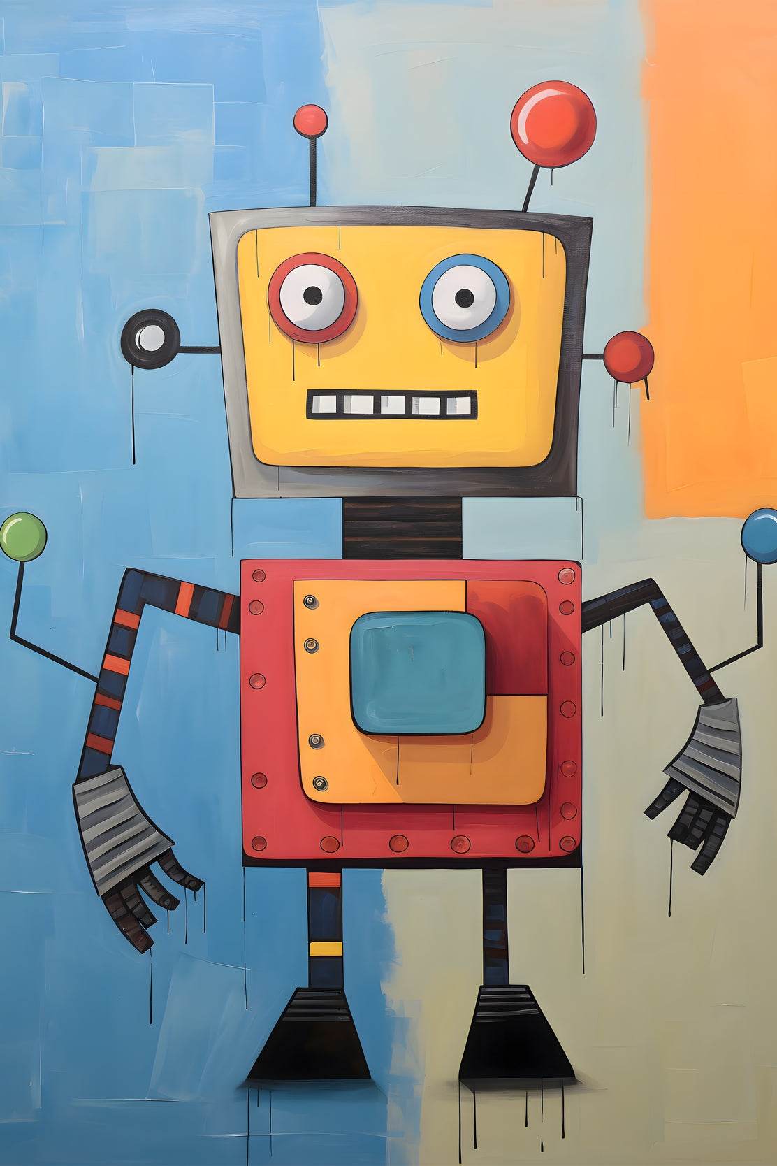 Paper Drawing of an Angry Robot - beink online art store