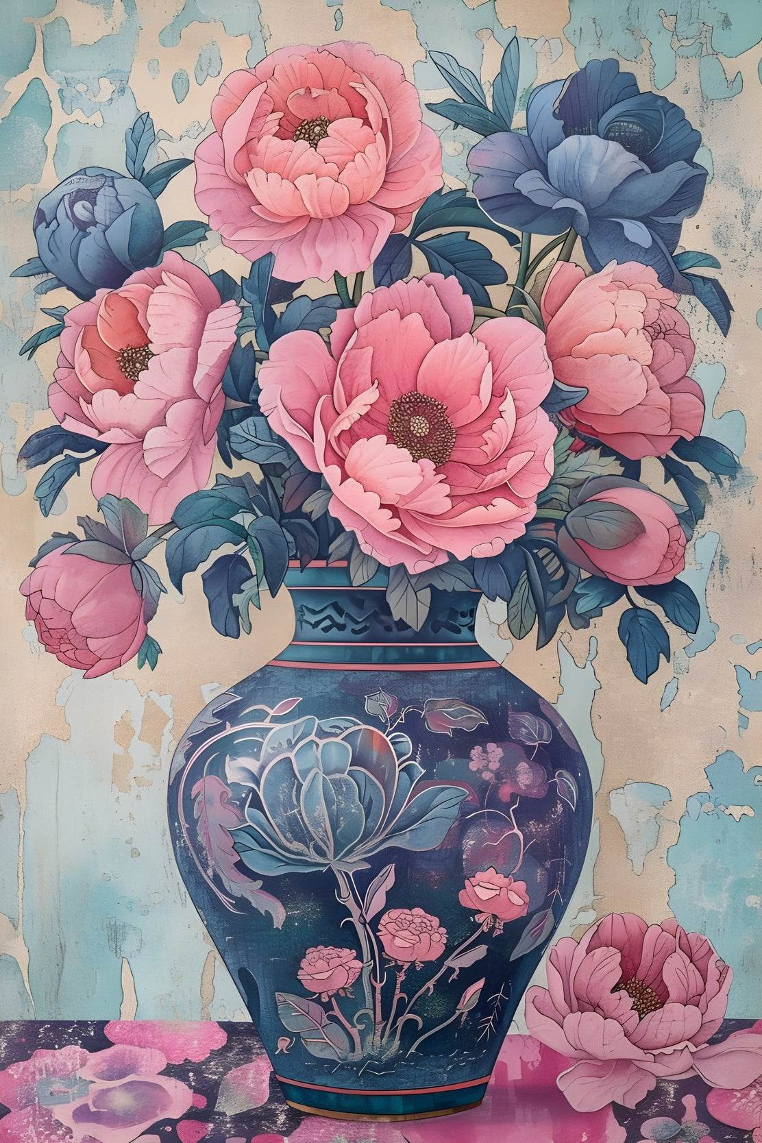Blue Vase With Bunch of Flowers Digital Art - beink online art store