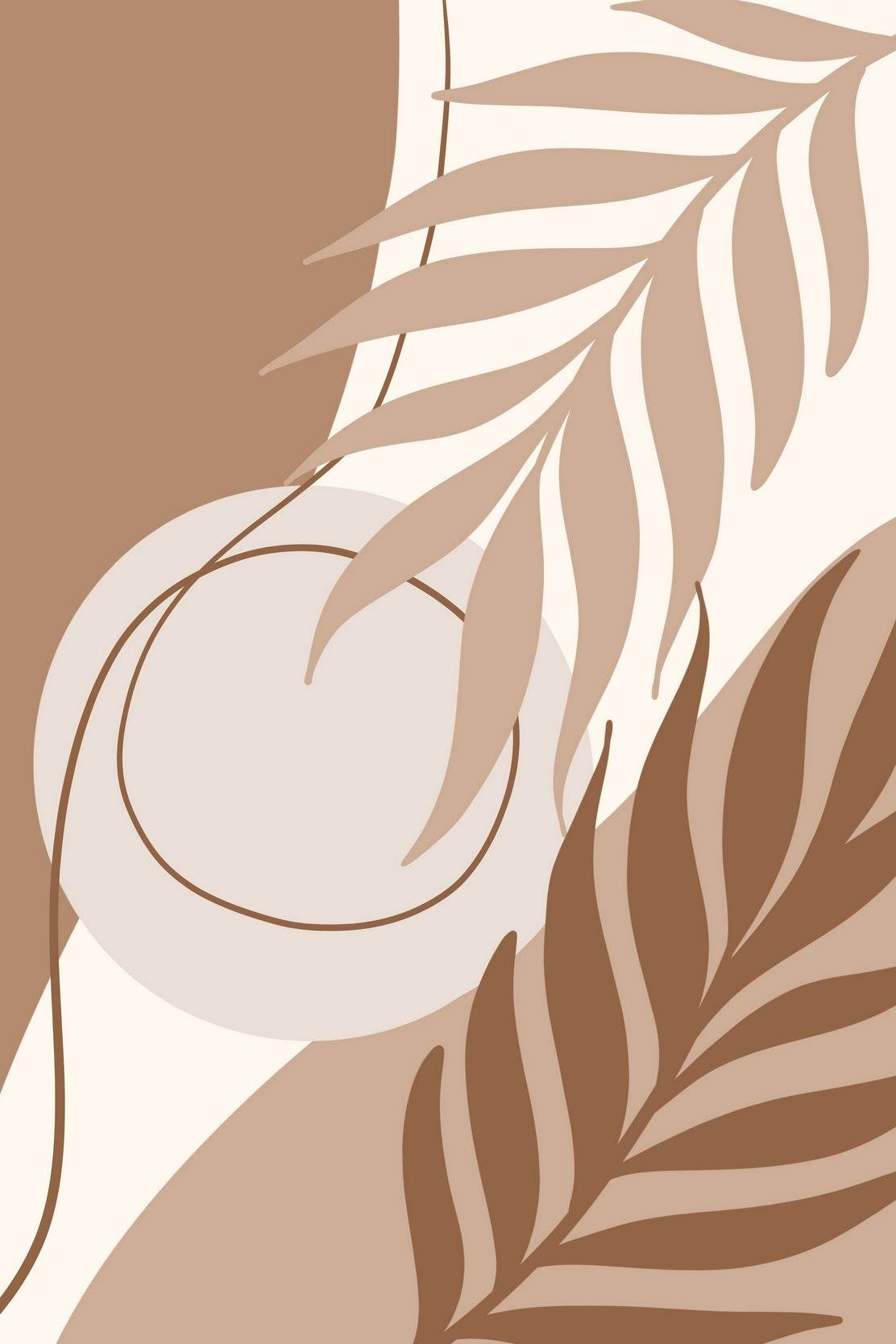 Abstract Design with a Brown Leaf and Shapes ArtWork - beink online art store