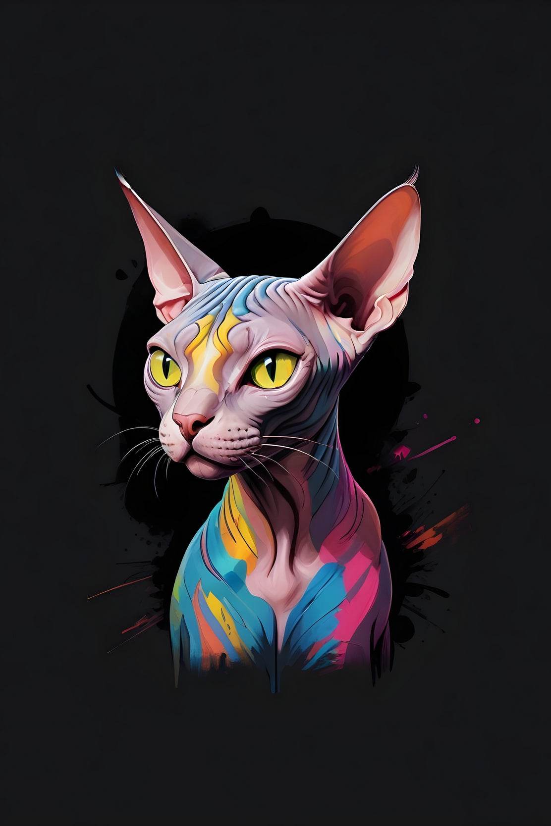 Painting of Colorful Sphynx Cat Animal Wall Art - beink online art store