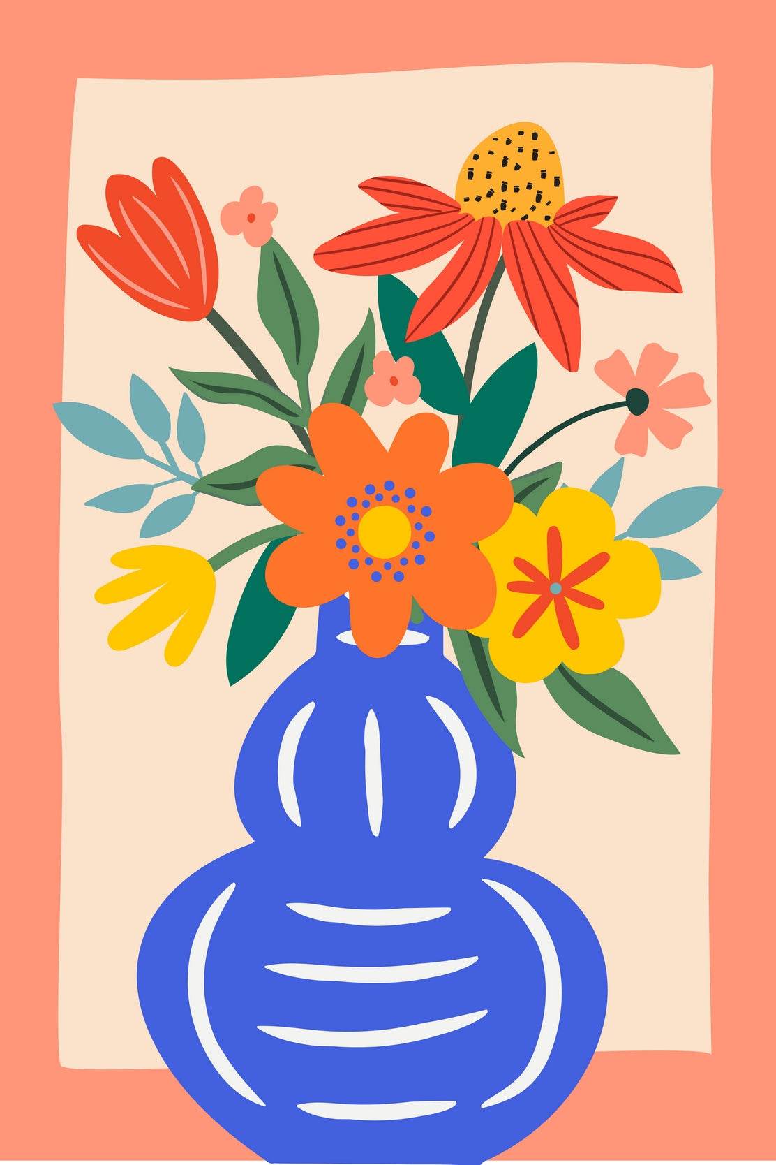 Painting a Blue Vase With Flowers Wall Art - beink online art store