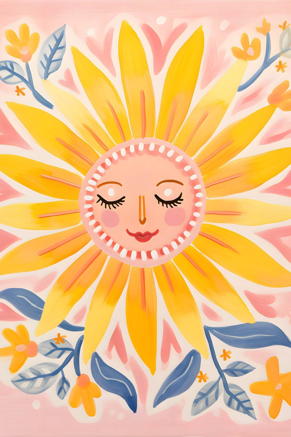 Watercolor Drawing of Sleeping Sunflower - beink online art store