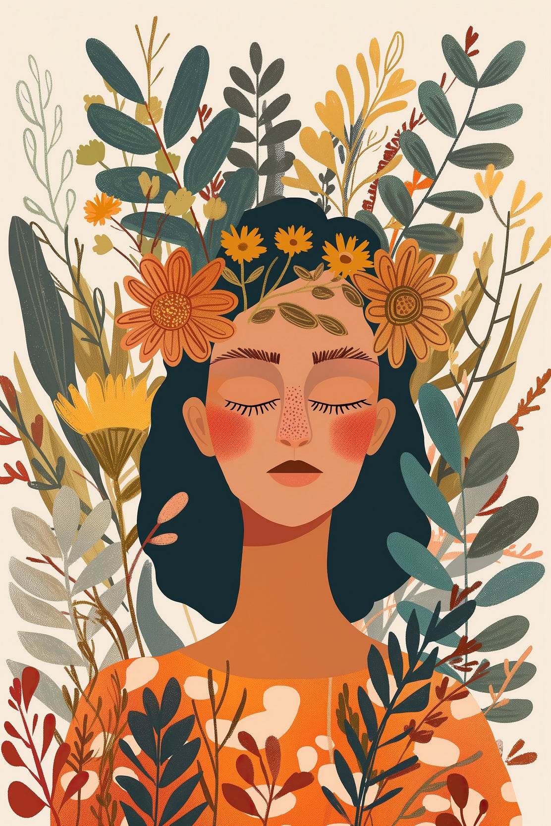 Woman with a Flower Crown on Her Head ArtWork - beink online art store