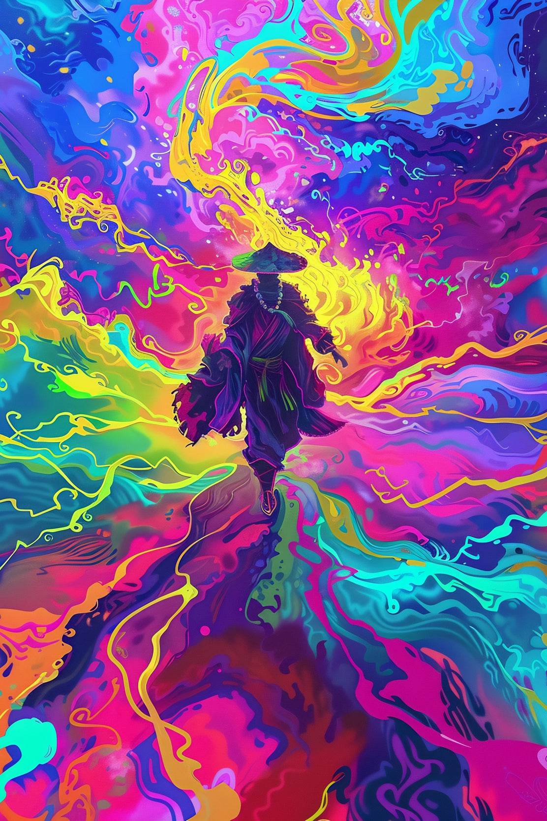 Digital Illustration of a Person Walking in Abstract Landscape - beink online art store