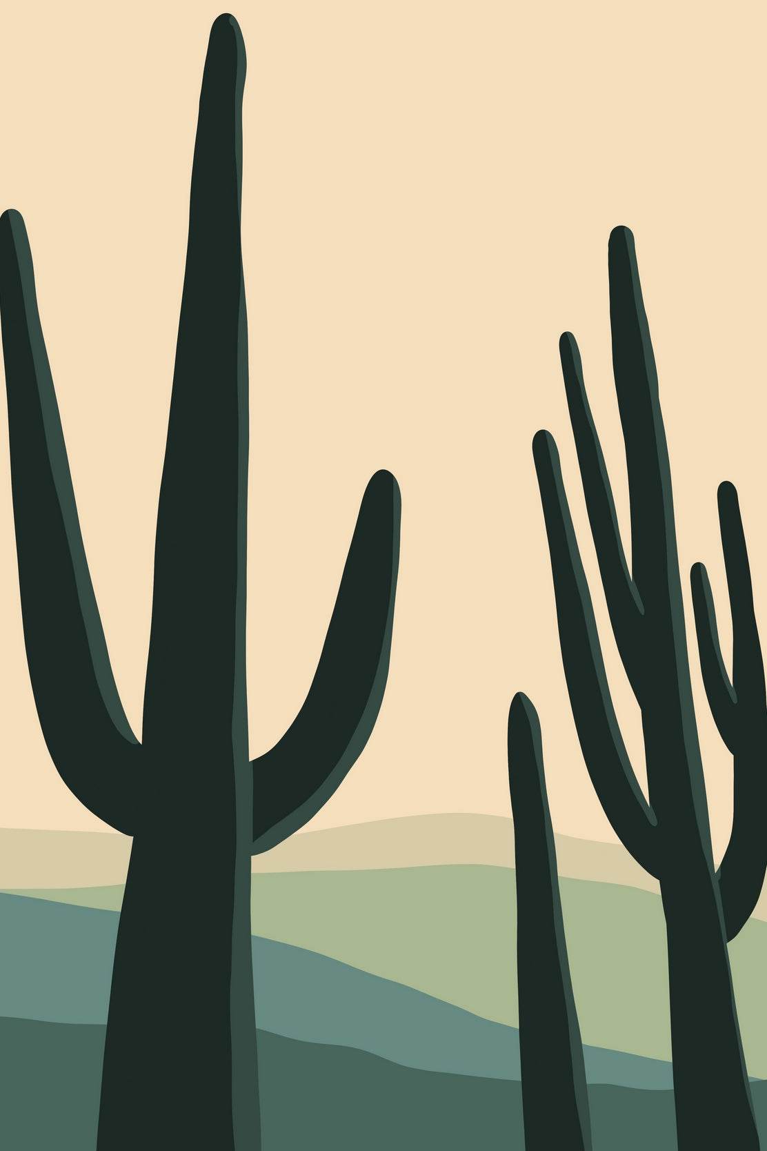 Desert Landscape with Two Tall Cactus ArtWork - beink online art store