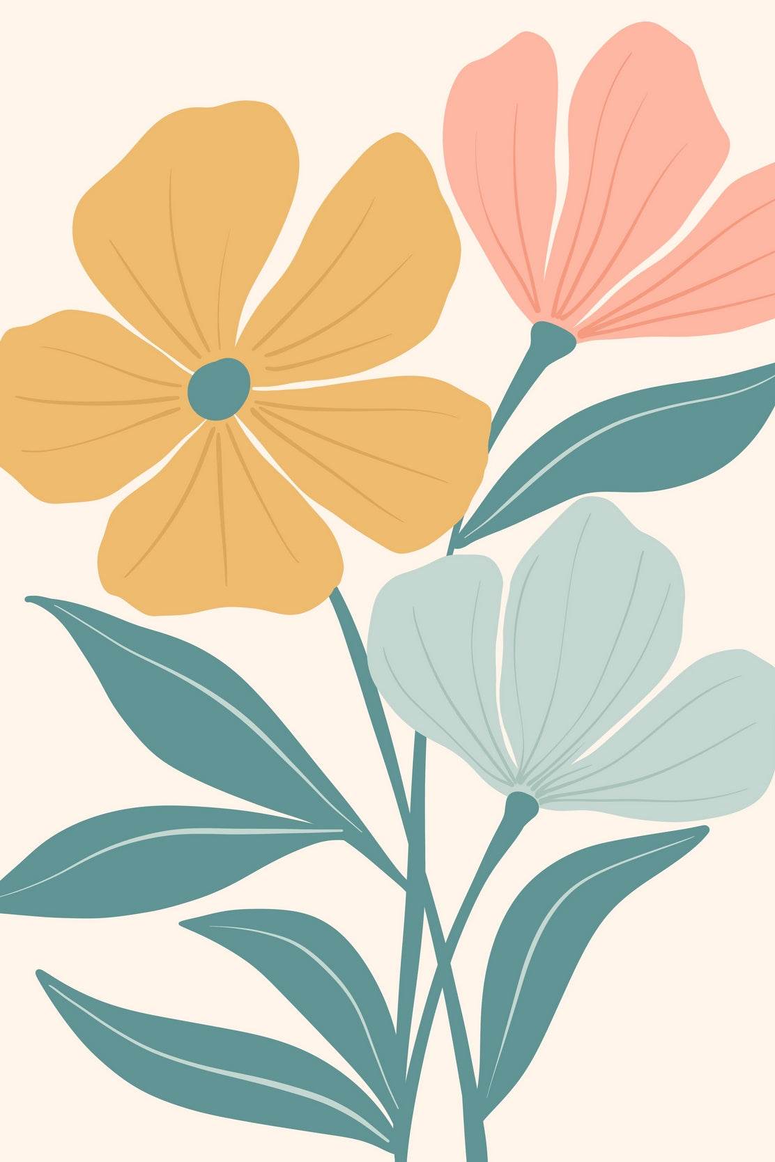 Bouquet of Three Stylized Flowers ArtWork - beink online art store