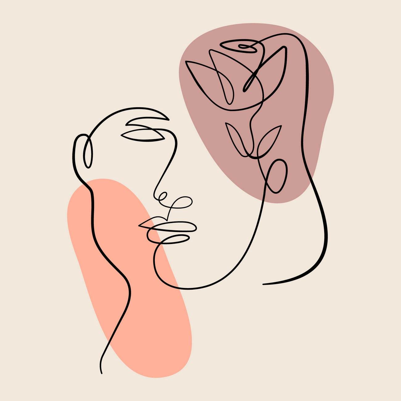 Line Face of Woman With Rose Wall Art - beink online art store