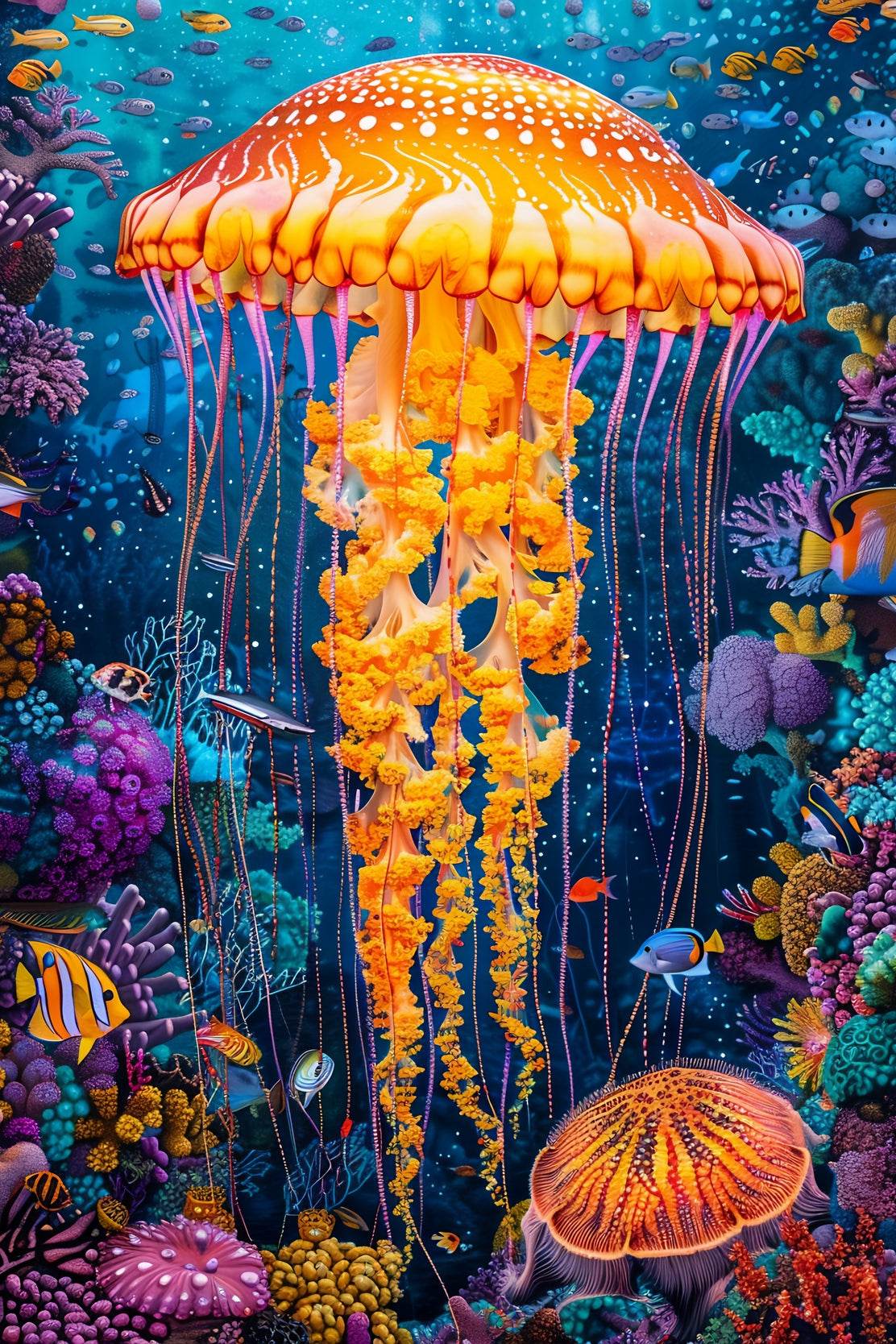 Jellyfish in the Colorful Coral Reef of the Seashore Wall Art - beink online art store