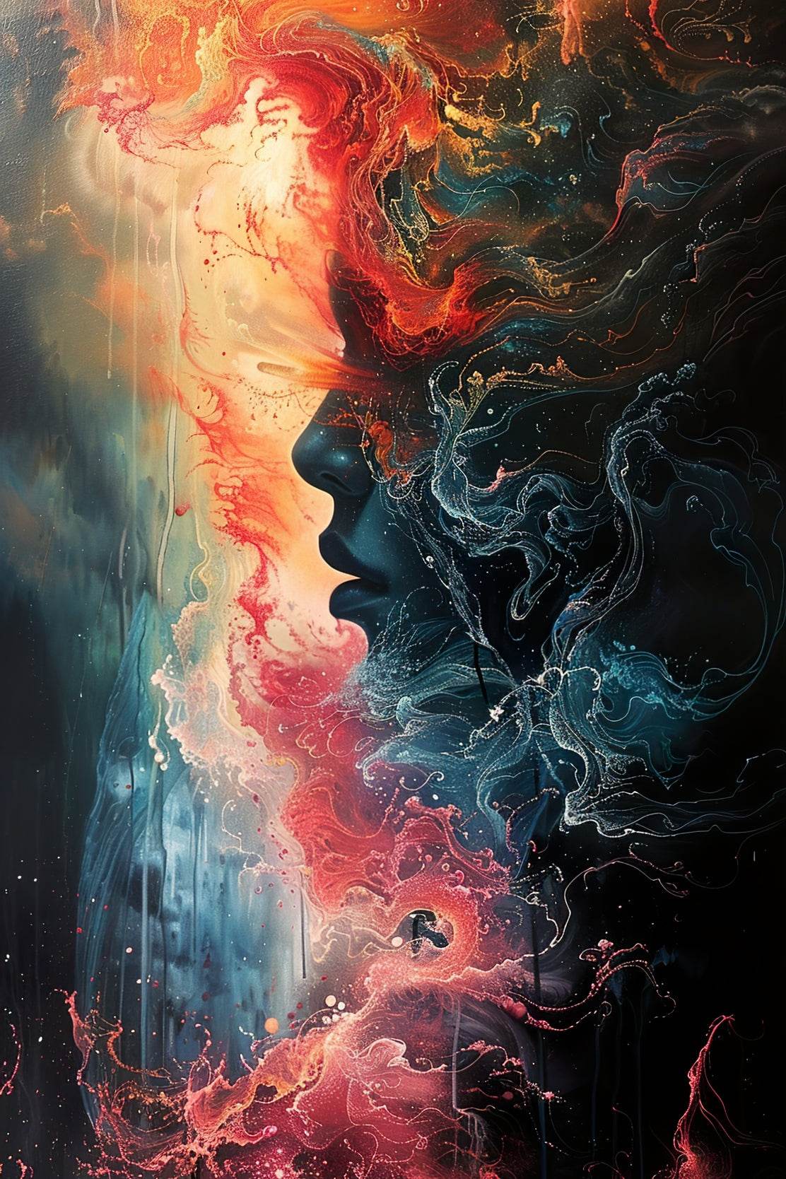 Colorful Oil Painting With Women Face Digital Art - beink online art store