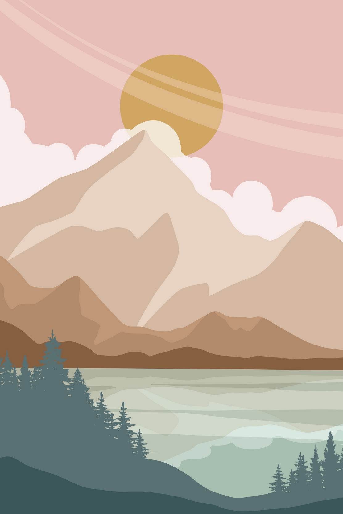 Serene Mountain Sunset Lake ArtWork - beink online art store