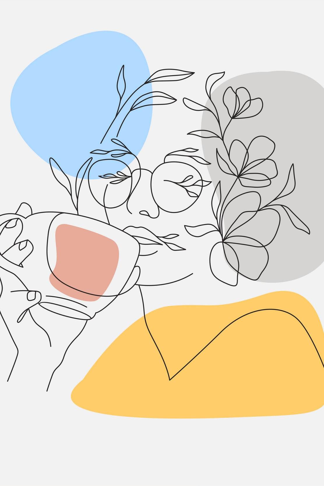 Minimal Woman Drinking Tea Wall Art - beink online art store