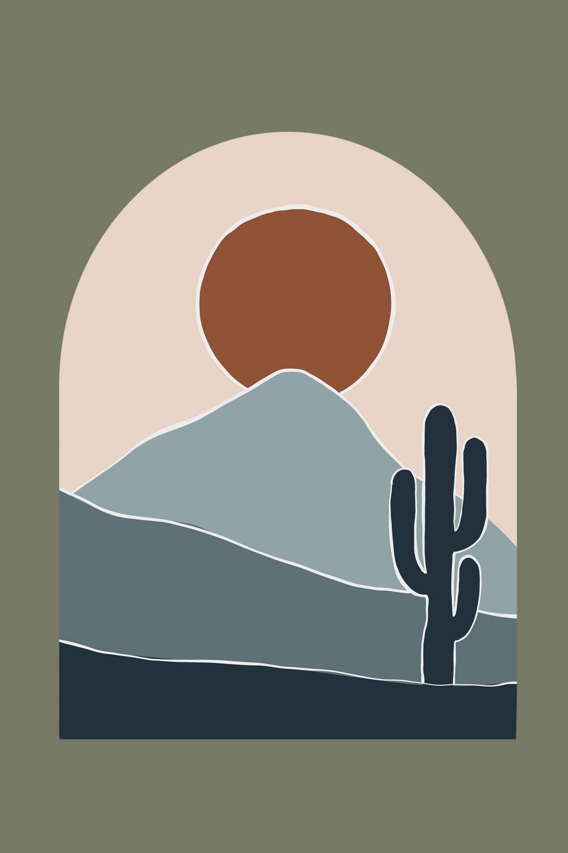 Desert Sunset Mountain Landscape ArtWork - beink online art store
