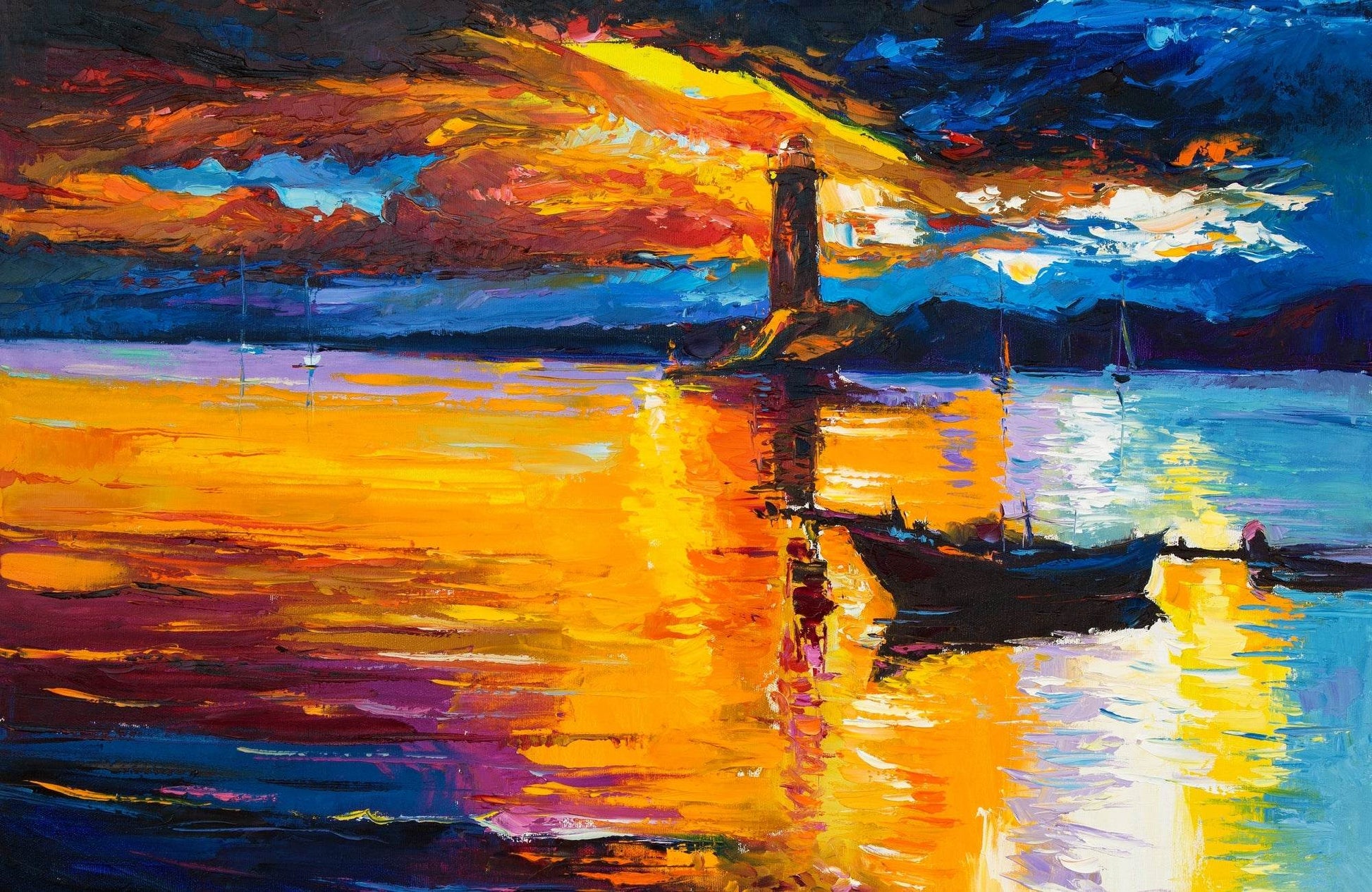 Boat And Lighthouse at Sunset Wall Art - beink online art store