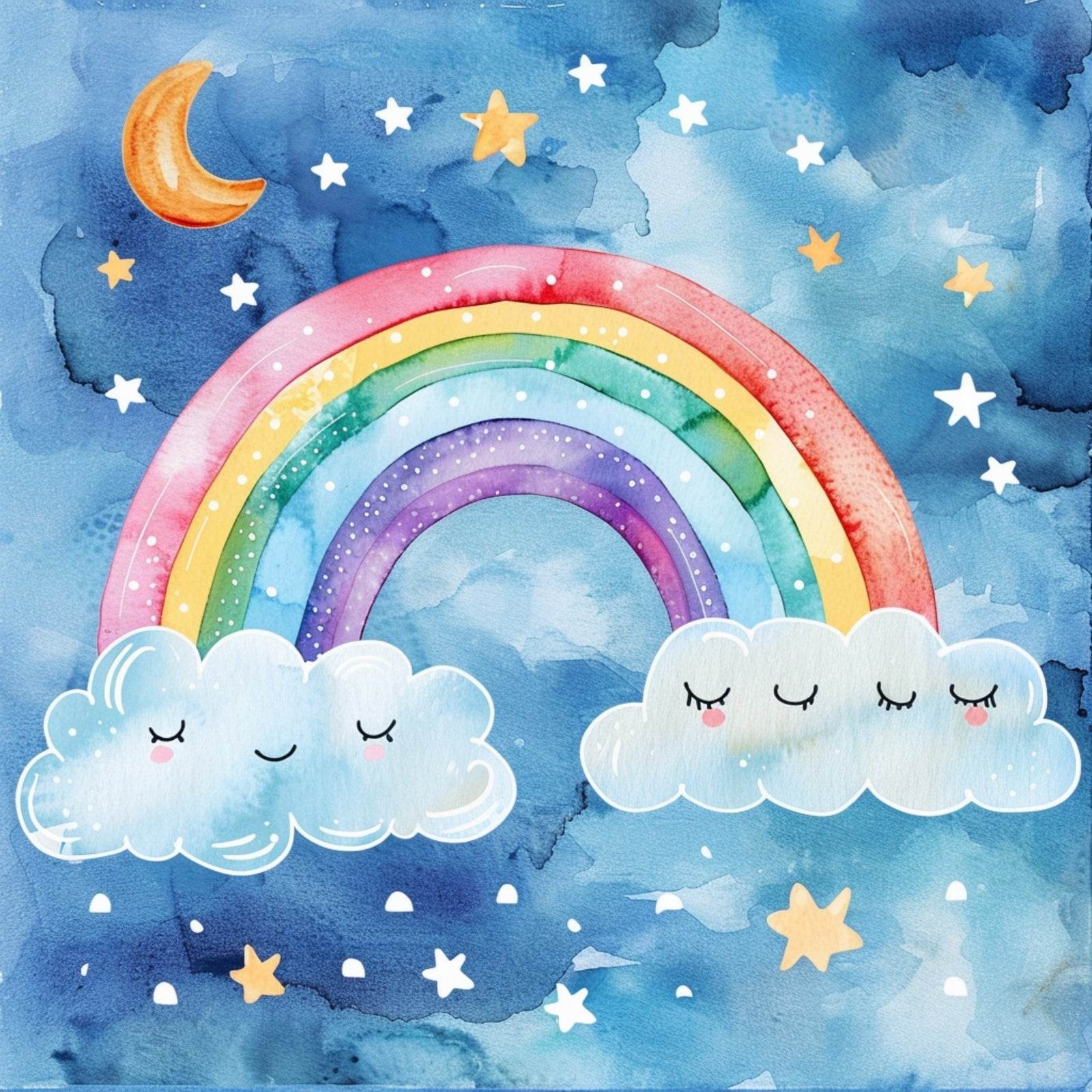 Rainbow and Clouds Watercolor Drawing Wall Art - beink online art store